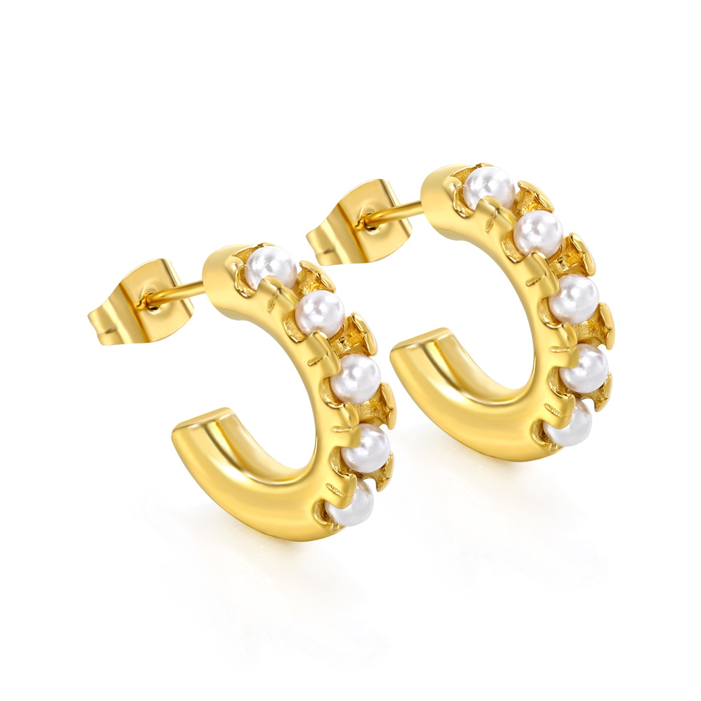 Wholesale Stainless Steel C-shaped Earrings with 5 White Pearls