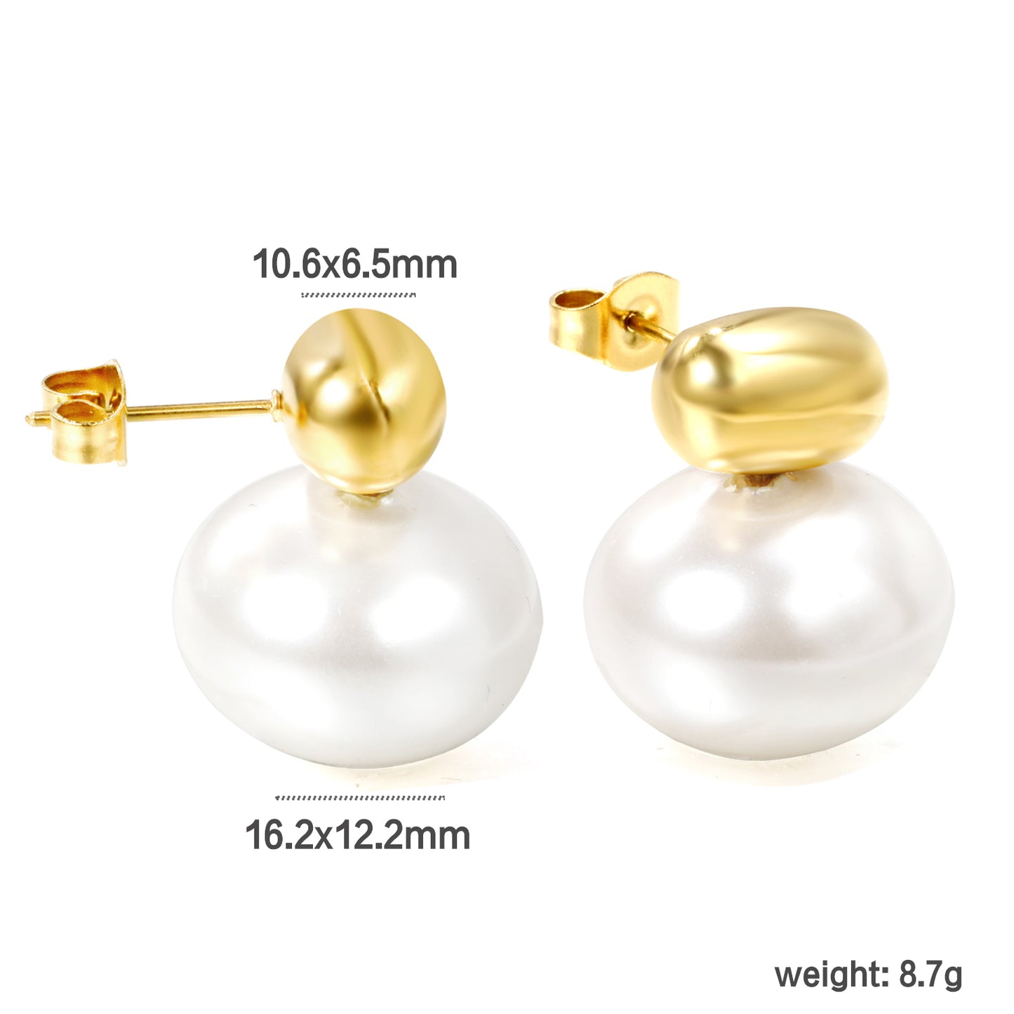 Wholesale Stainless Steel Hollow Cylinder with Flat Round White Pearl Earrings Pure Beauty