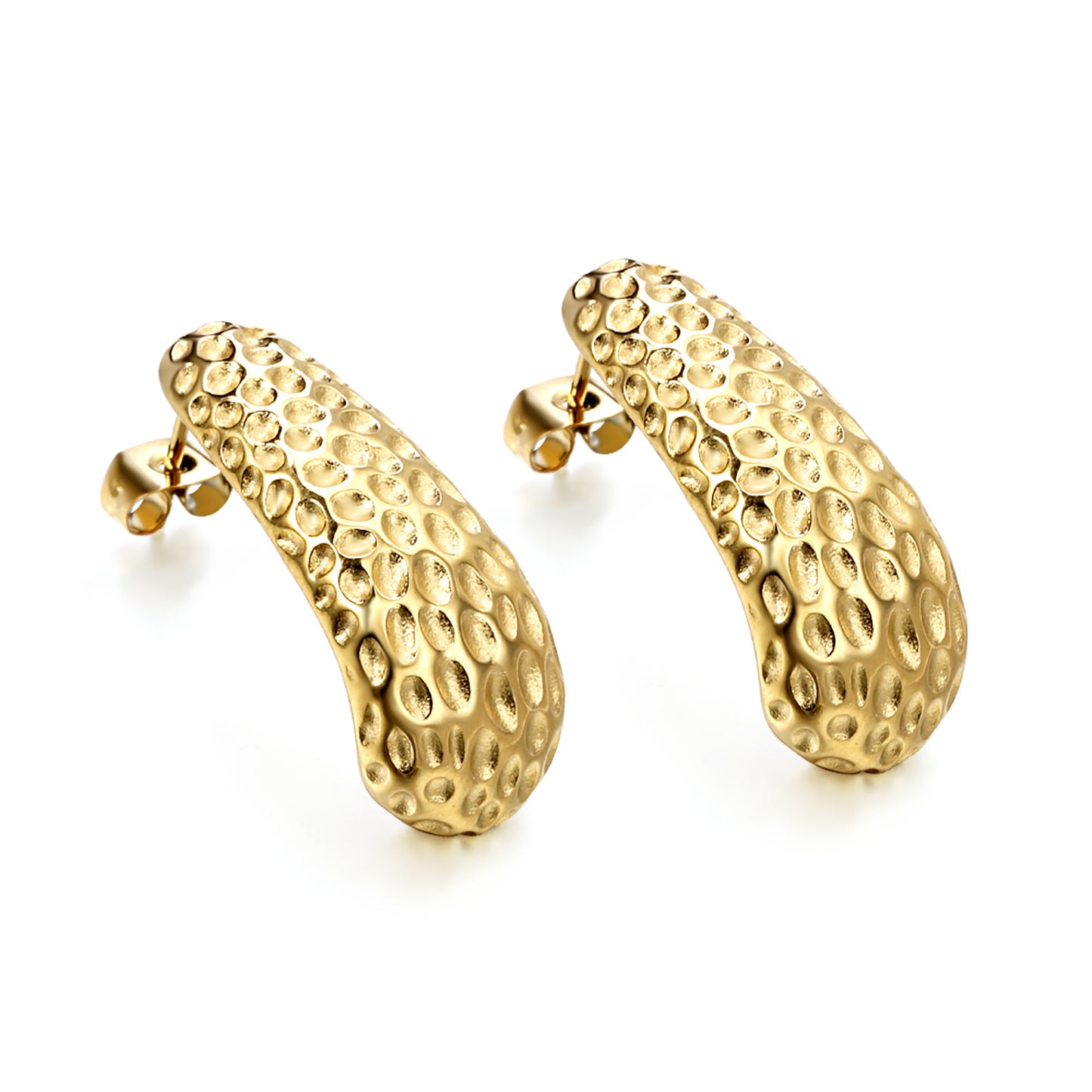 Wholesale 18K Gold J-Shaped Pitted Stud Modern Earrings