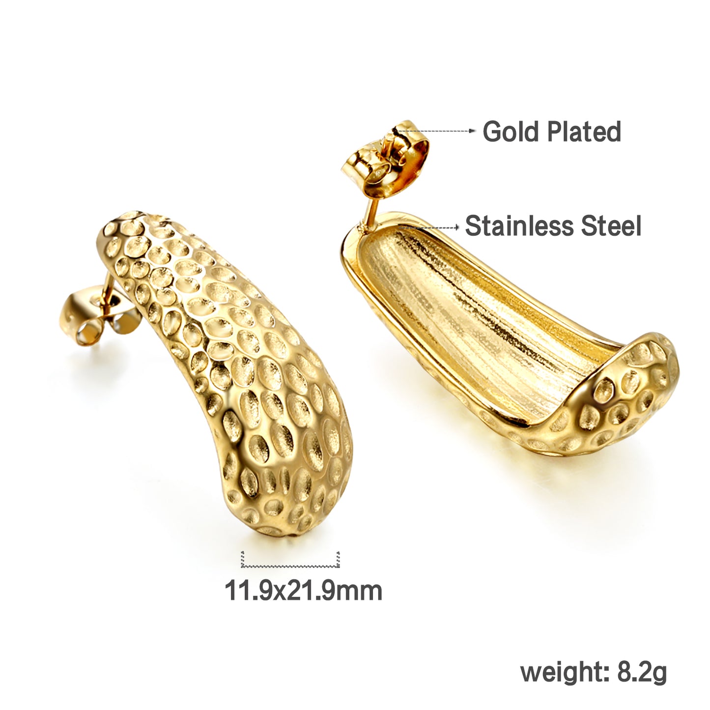 Wholesale 18K Gold J-Shaped Pitted Stud Modern Earrings