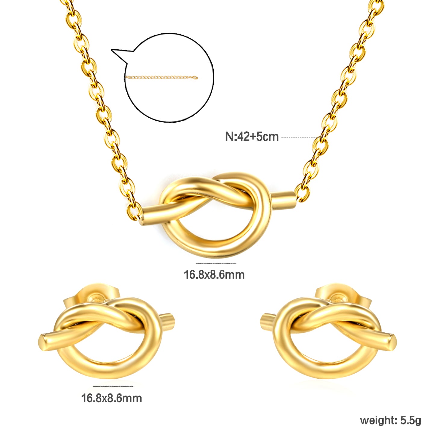 Stainless Steel Gold Knotted Set & Cross Chain + Round Tag Jewelry Supplier