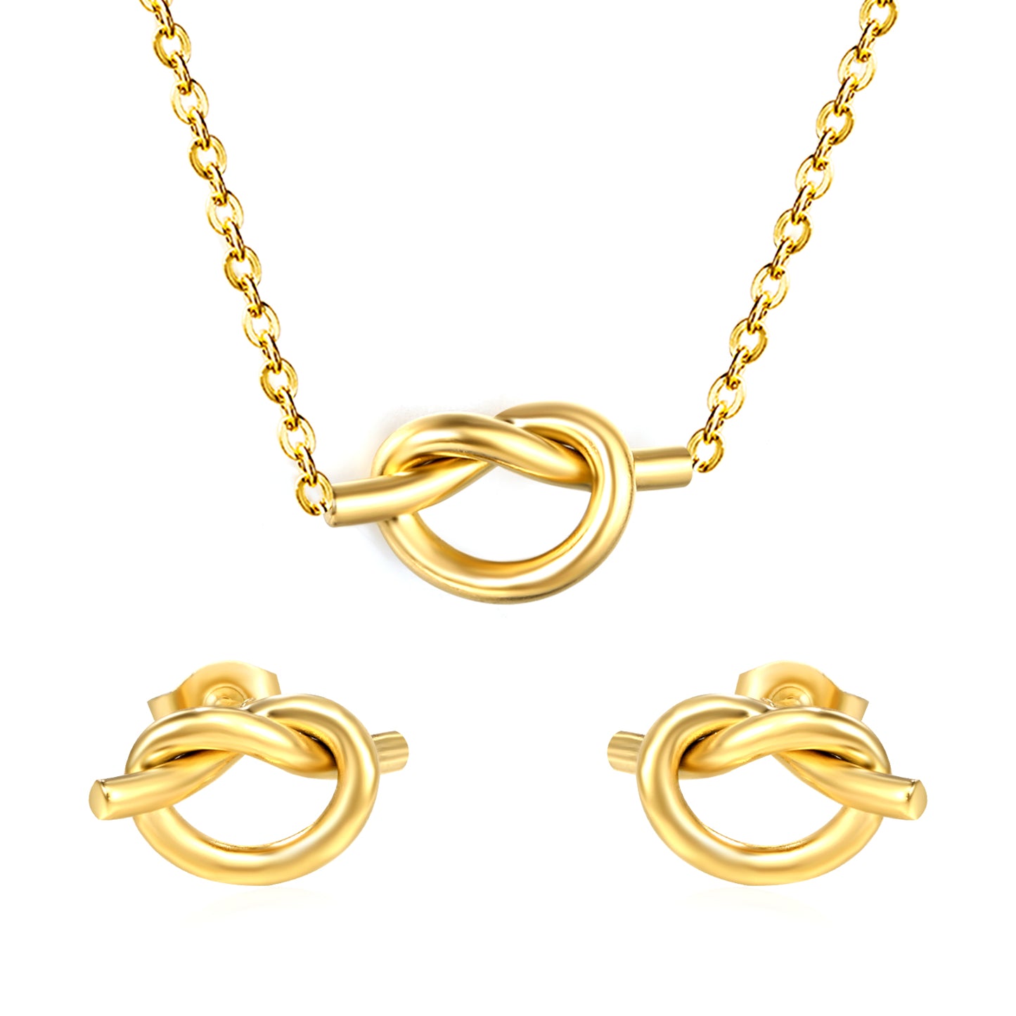 Stainless Steel Gold Knotted Set & Cross Chain + Round Tag Jewelry Supplier