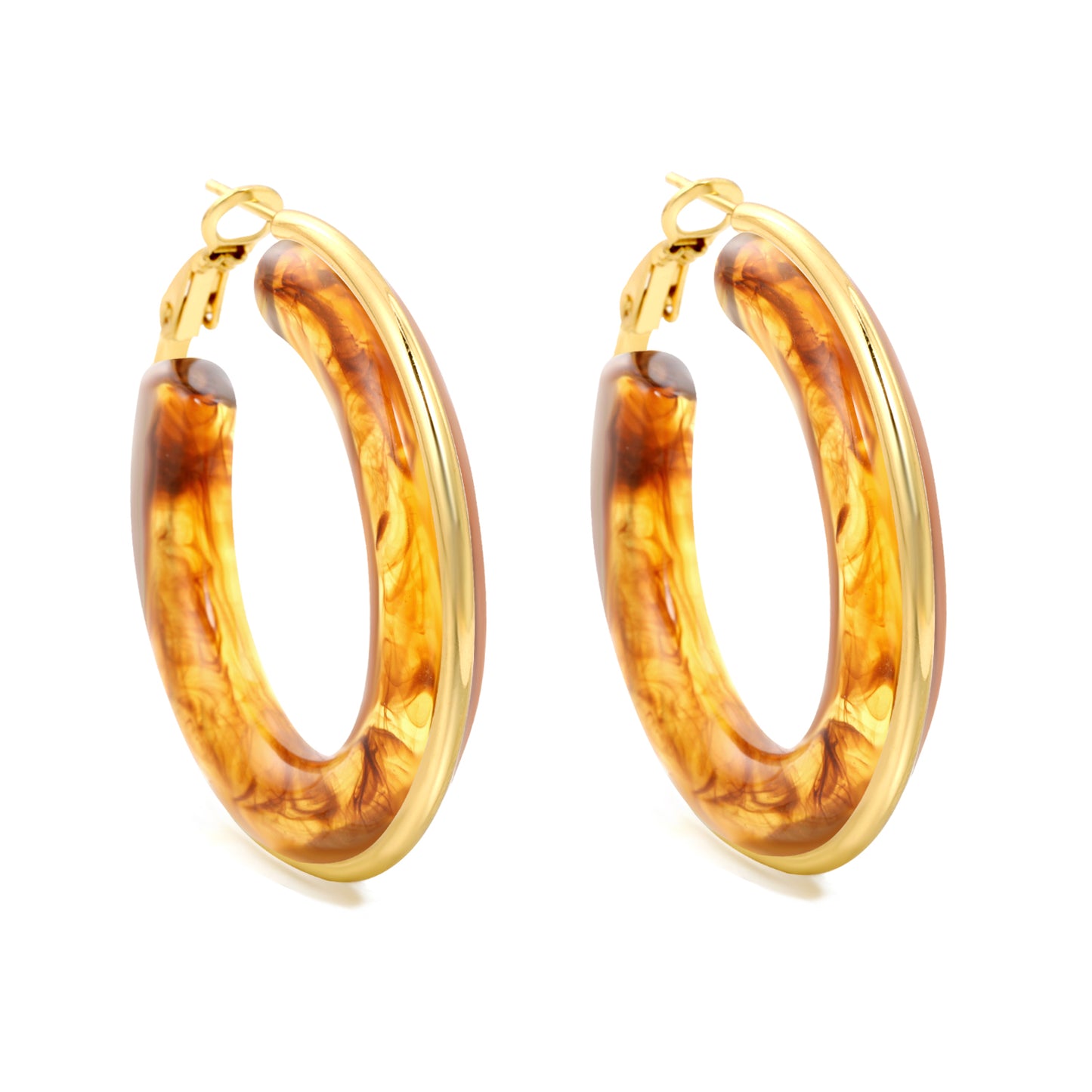 Wholesale 18K Gold - rimmed White Resin Hoop Earrings Bulk