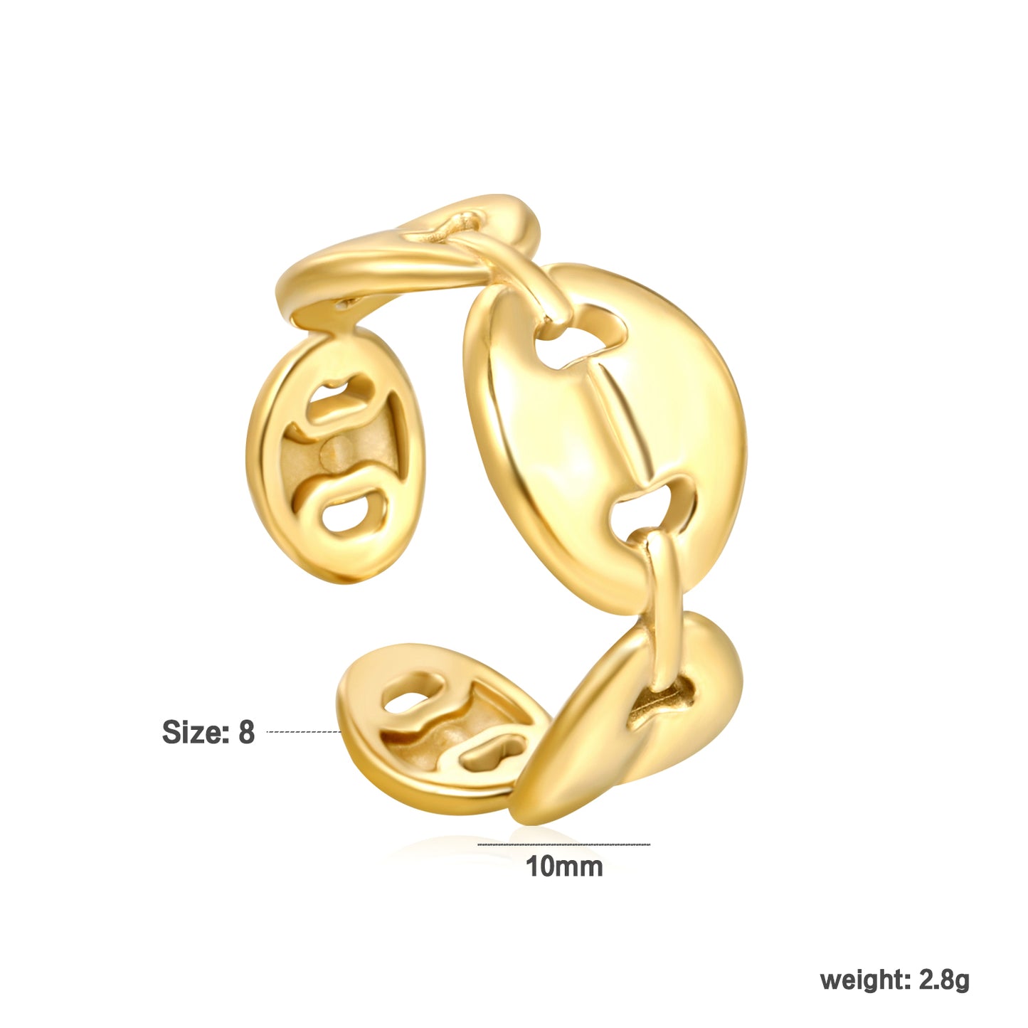 Wholesale Oval Chain Link Nesting 18K Gold Stainless Steel Ring