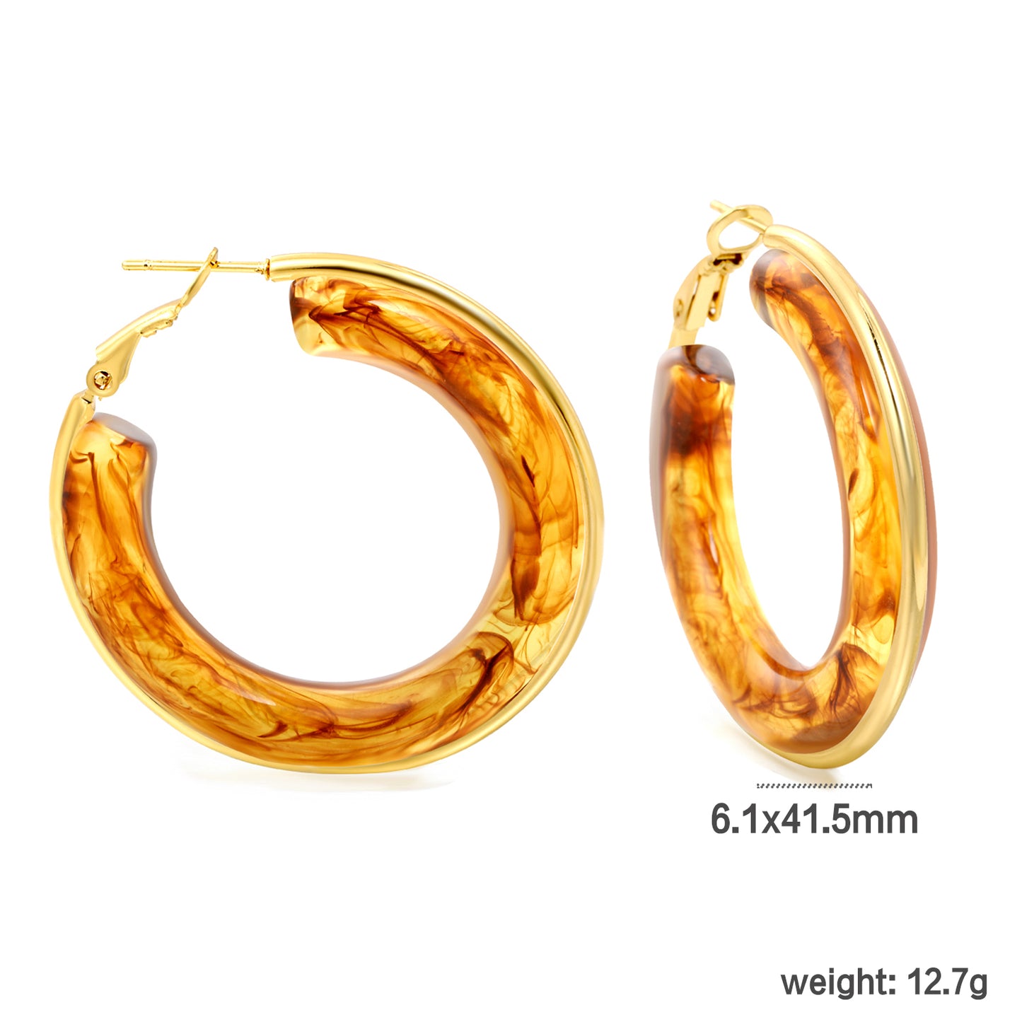 Wholesale 18K Gold - rimmed White Resin Hoop Earrings Bulk