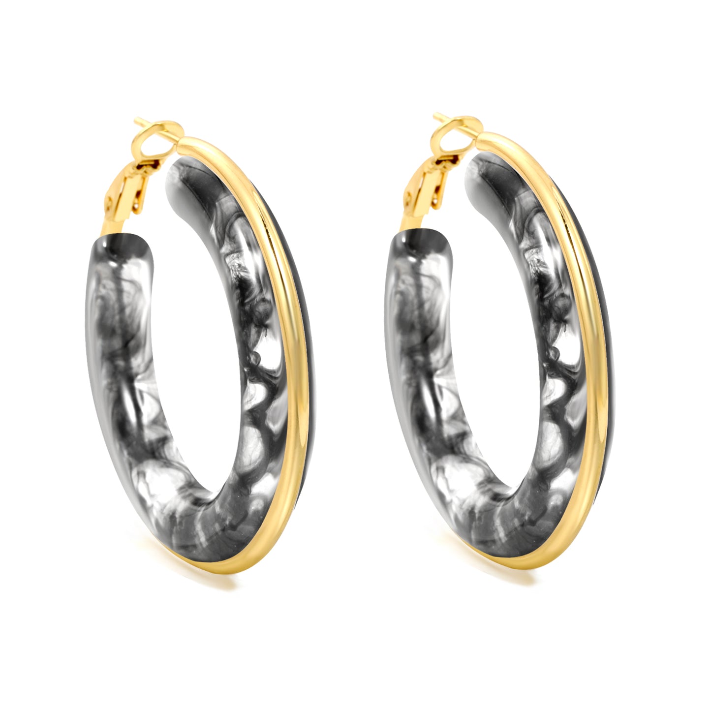 Wholesale 18K Gold - rimmed White Resin Hoop Earrings Bulk