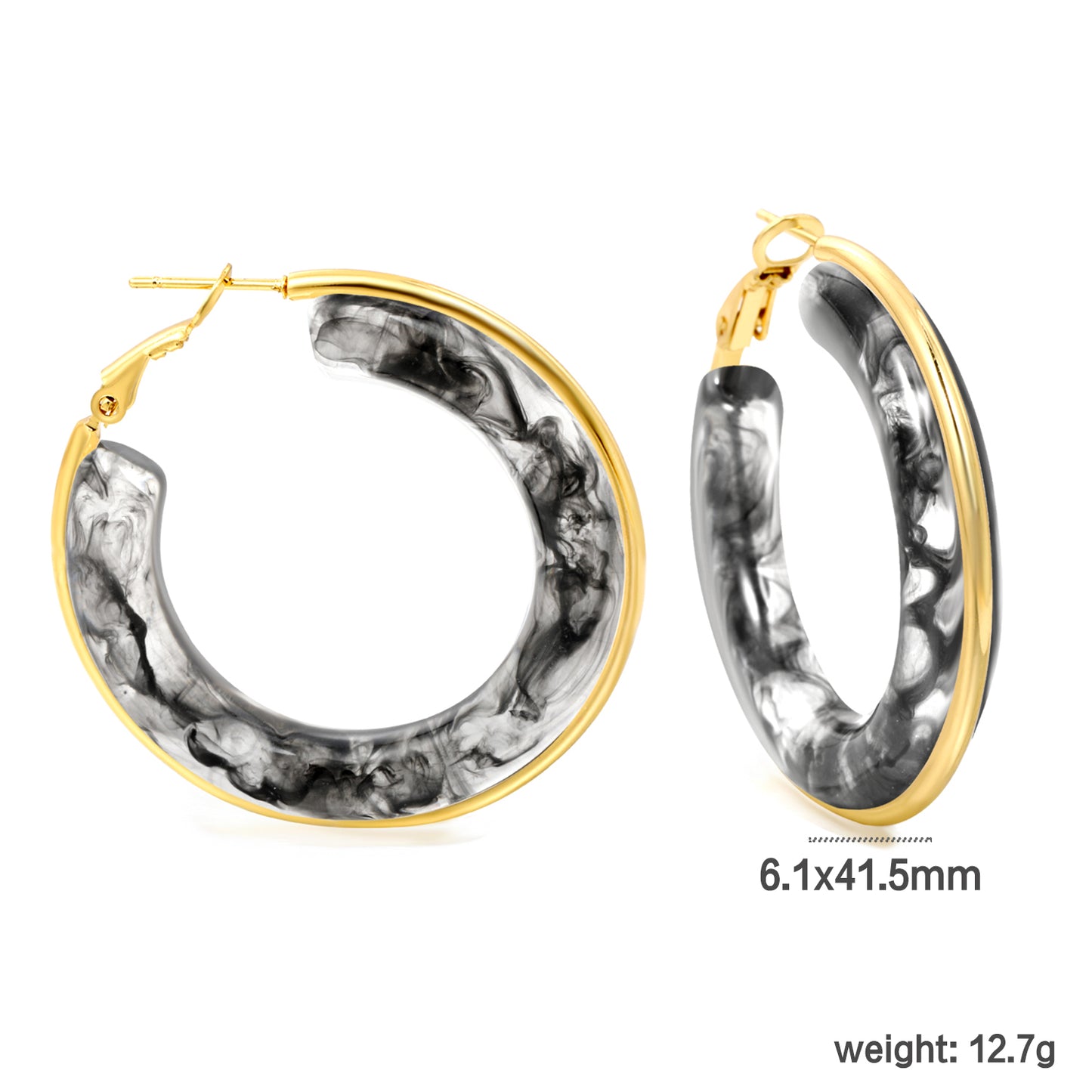 Wholesale 18K Gold - rimmed White Resin Hoop Earrings Bulk