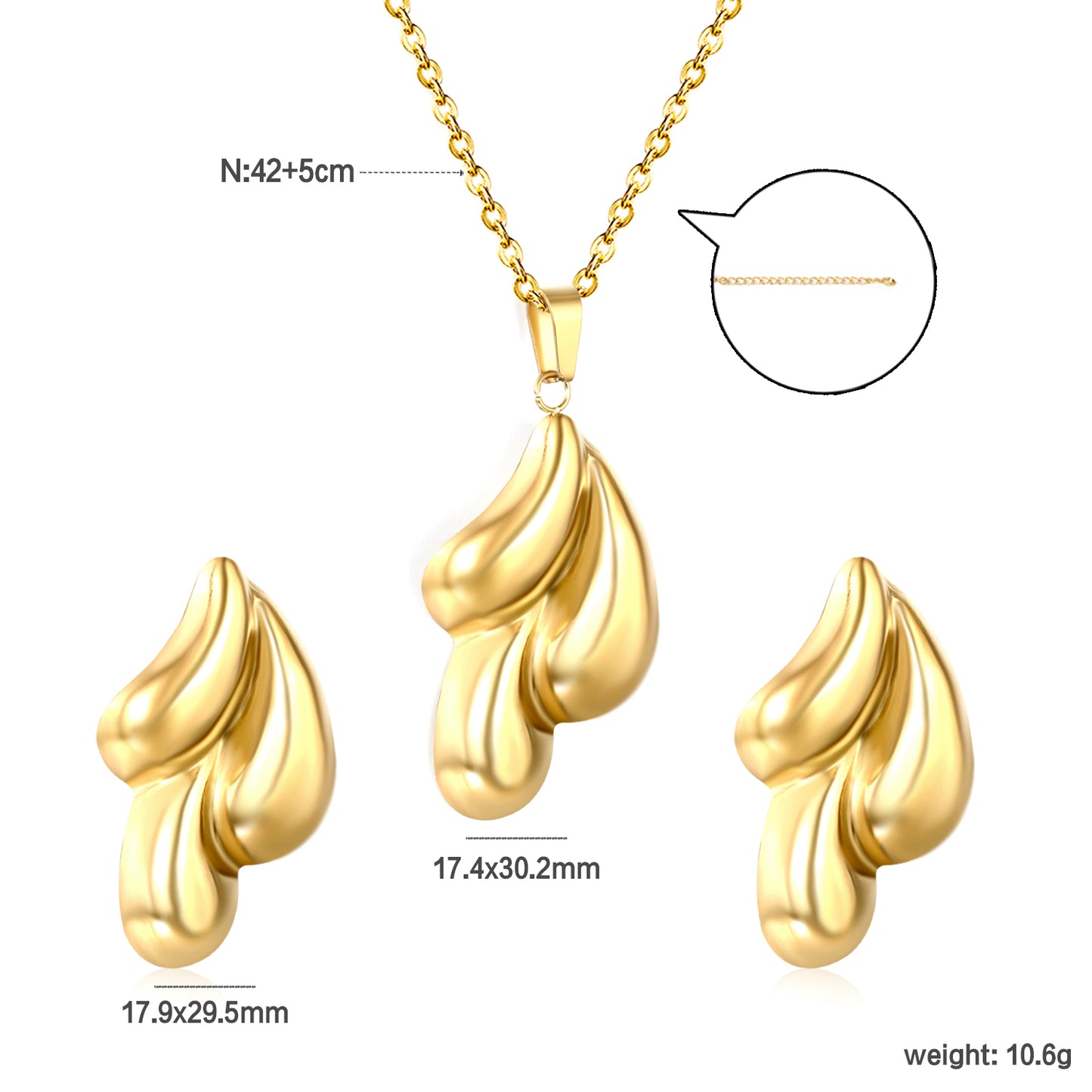 Stainless Steel Gold Hydraulic Embossed Three Drops Set & Cross Chain Round Plaque Jewelry Supplier