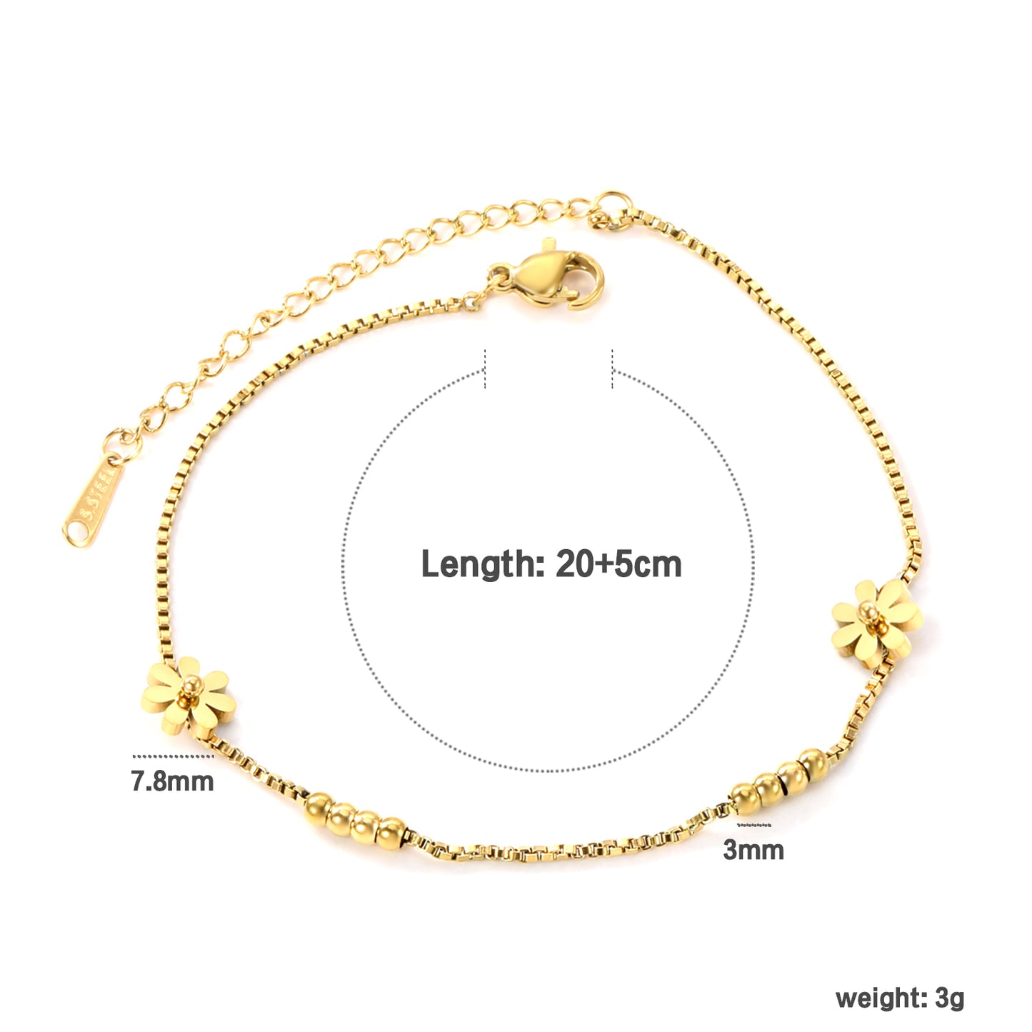 Bulk 18K Gold Plated Botanical Flower & Bead Anklet