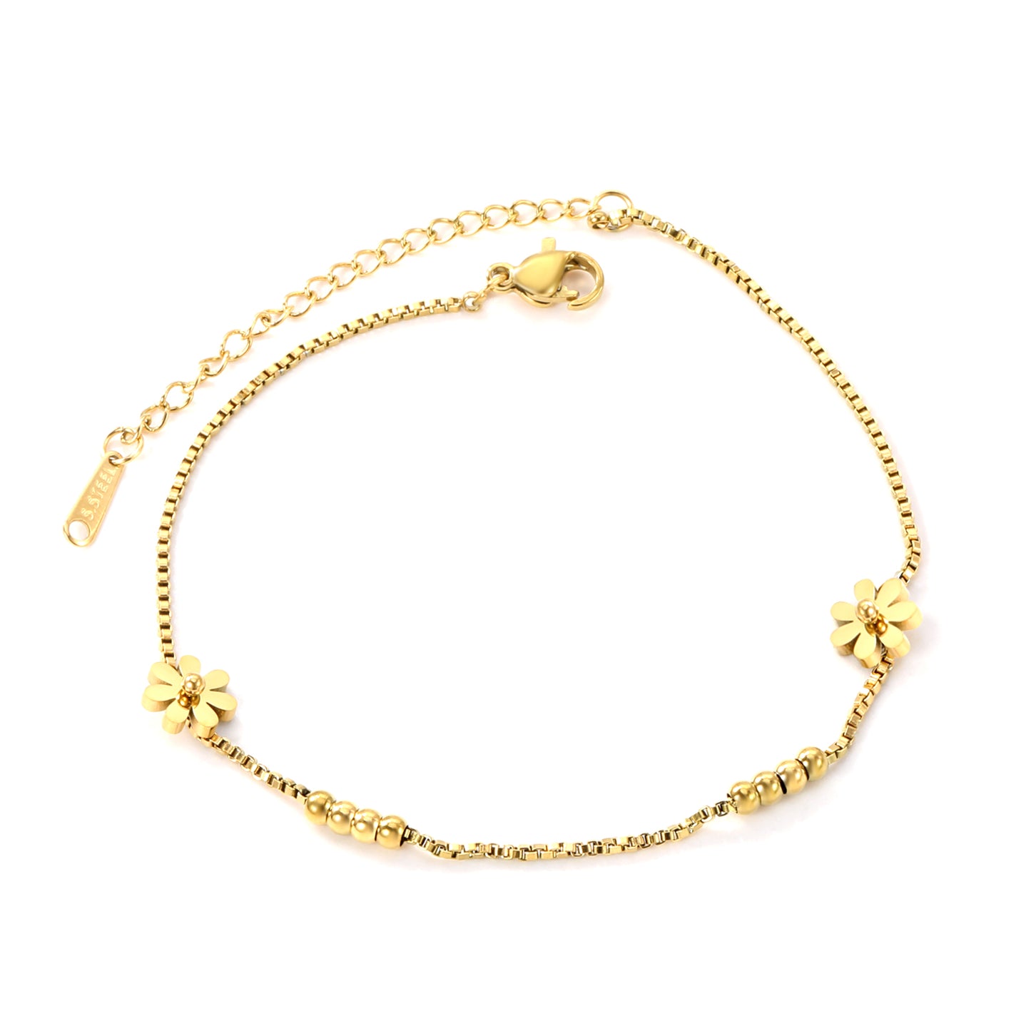 Bulk 18K Gold Plated Botanical Flower & Bead Anklet
