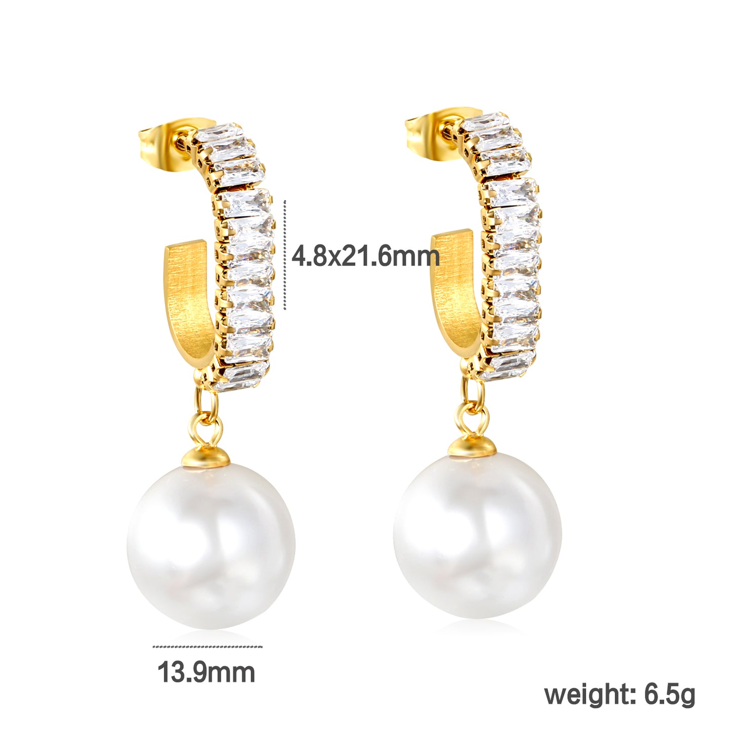 Bulk 18K Gold Plated Luxe Pearl C-Zircon Stud Earrings