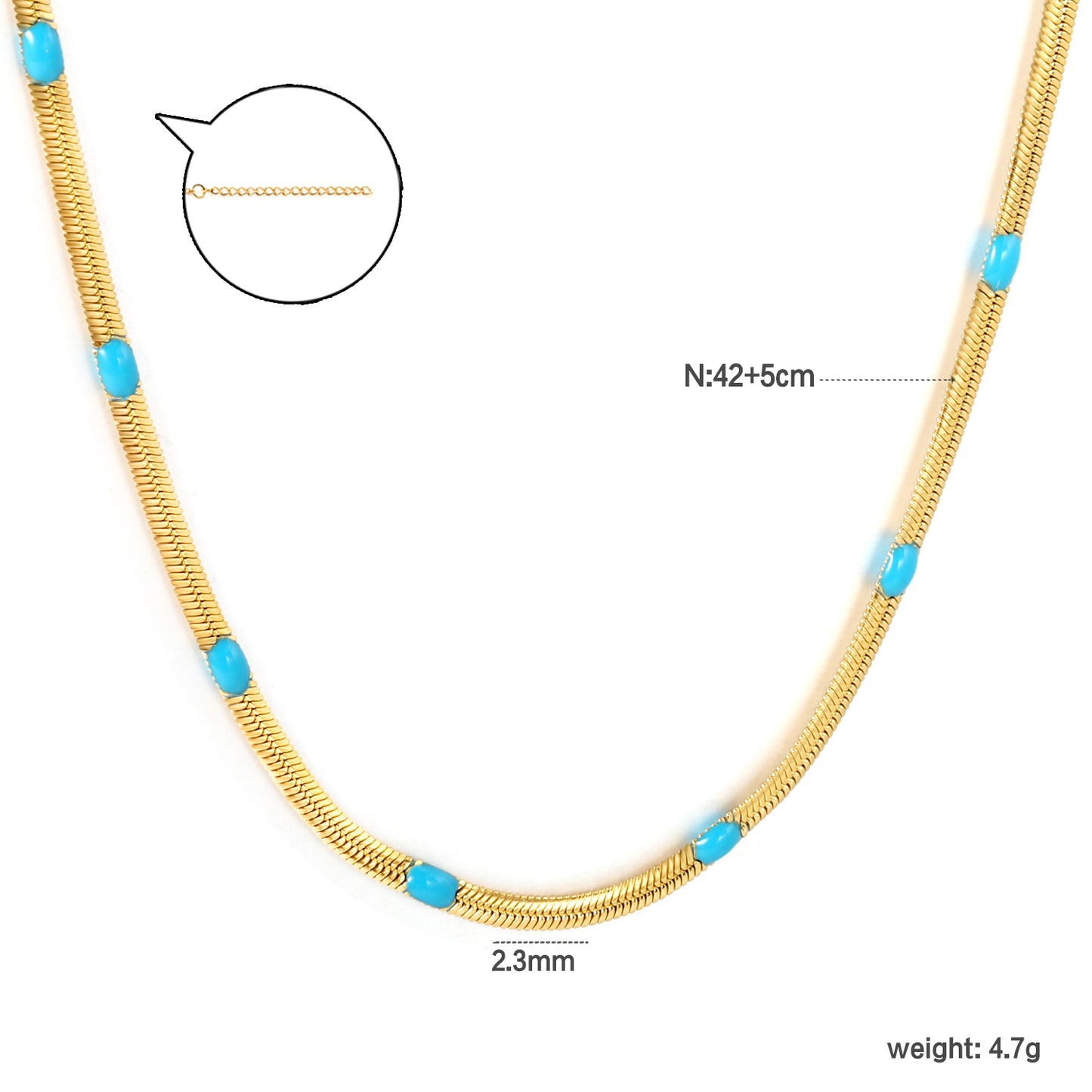 Wholesale stainless steel front and back blue oil drip necklace