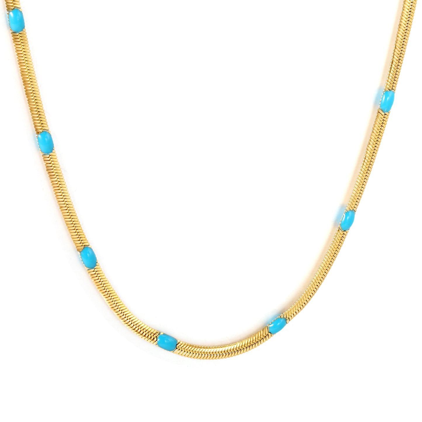 Wholesale stainless steel front and back blue oil drip necklace