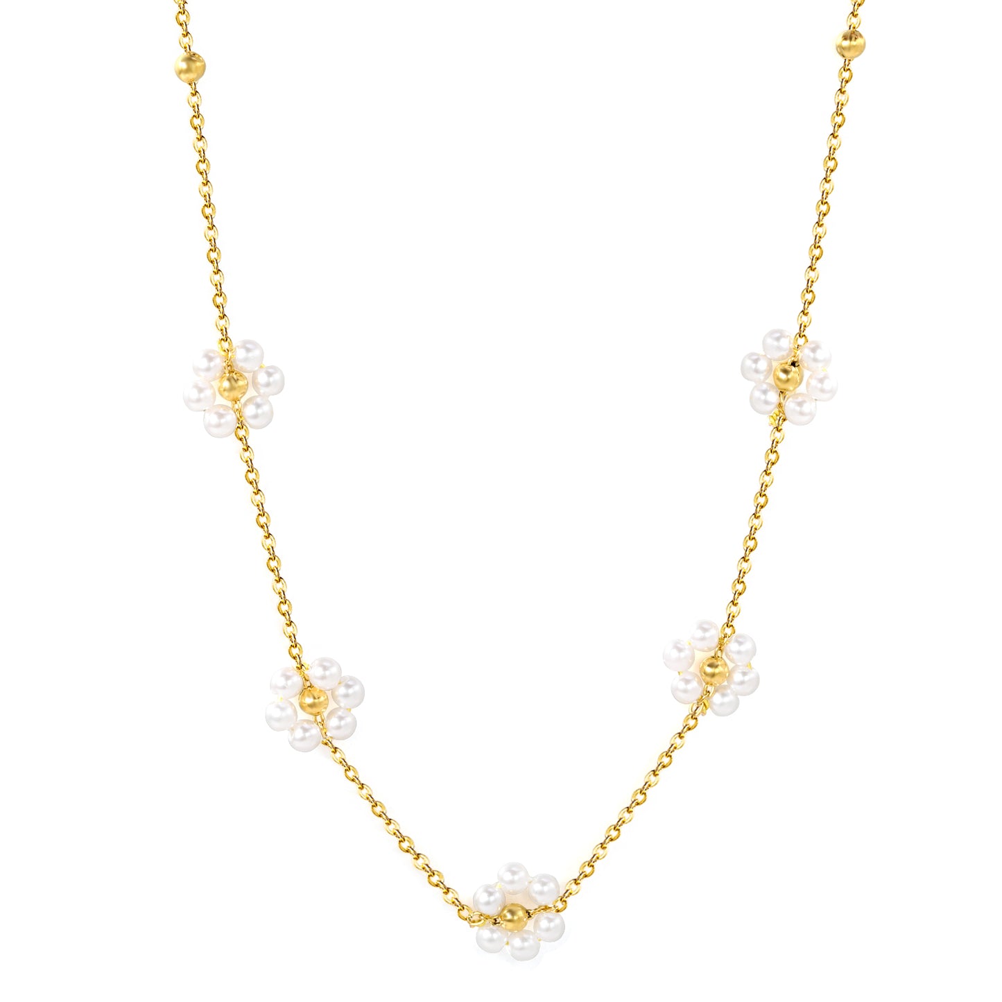 Wholesale Gold Tone White Flower Multilayer Necklace Pure Elegance
