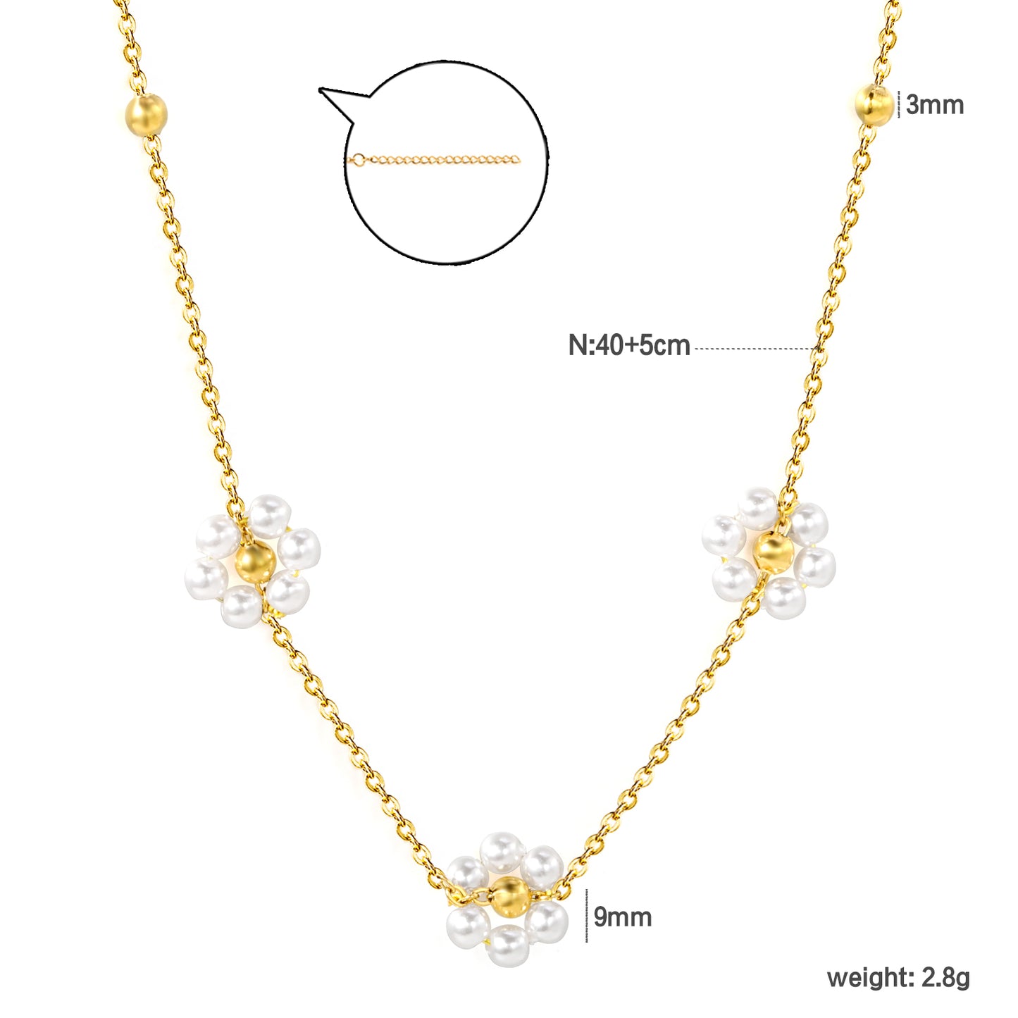 Wholesale Stainless Steel Beads 3 Flowers with White Pearls Pendant Necklace