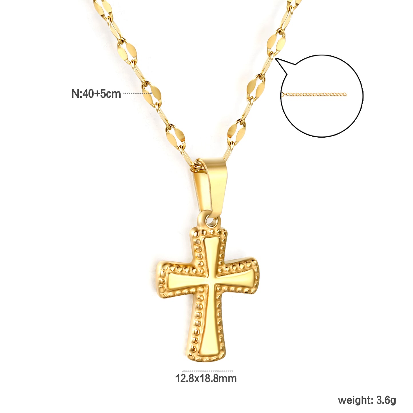 Stainless Steel Gold Cross Pendant Lip Chain + Round-Shaped Tag Necklace Jewelry Supplier
