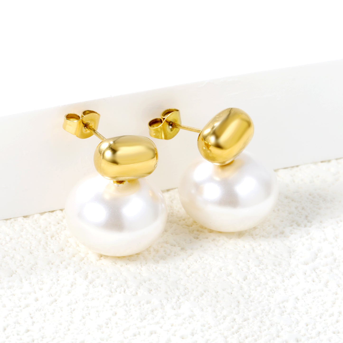Wholesale Stainless Steel Hollow Cylinder with Flat Round White Pearl Earrings Pure Beauty