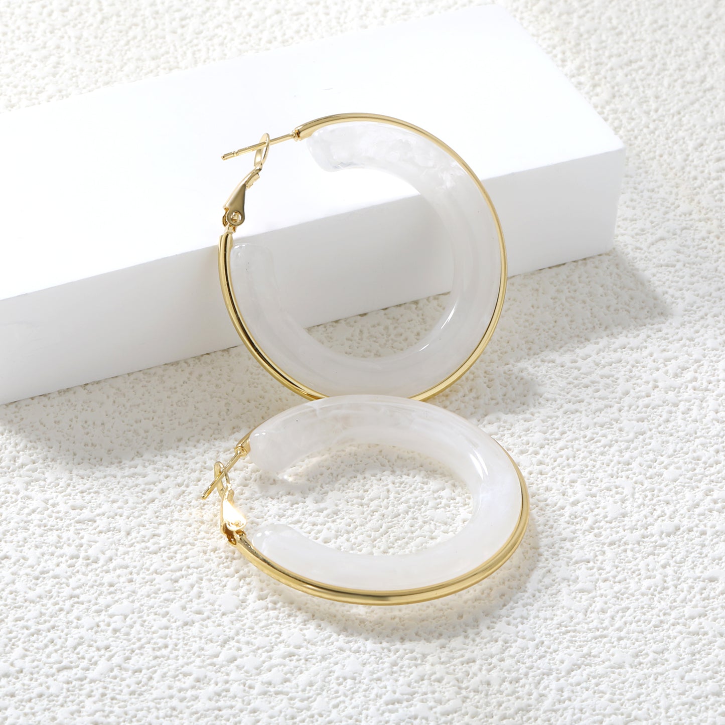 Wholesale 18K Gold - rimmed White Resin Hoop Earrings Bulk