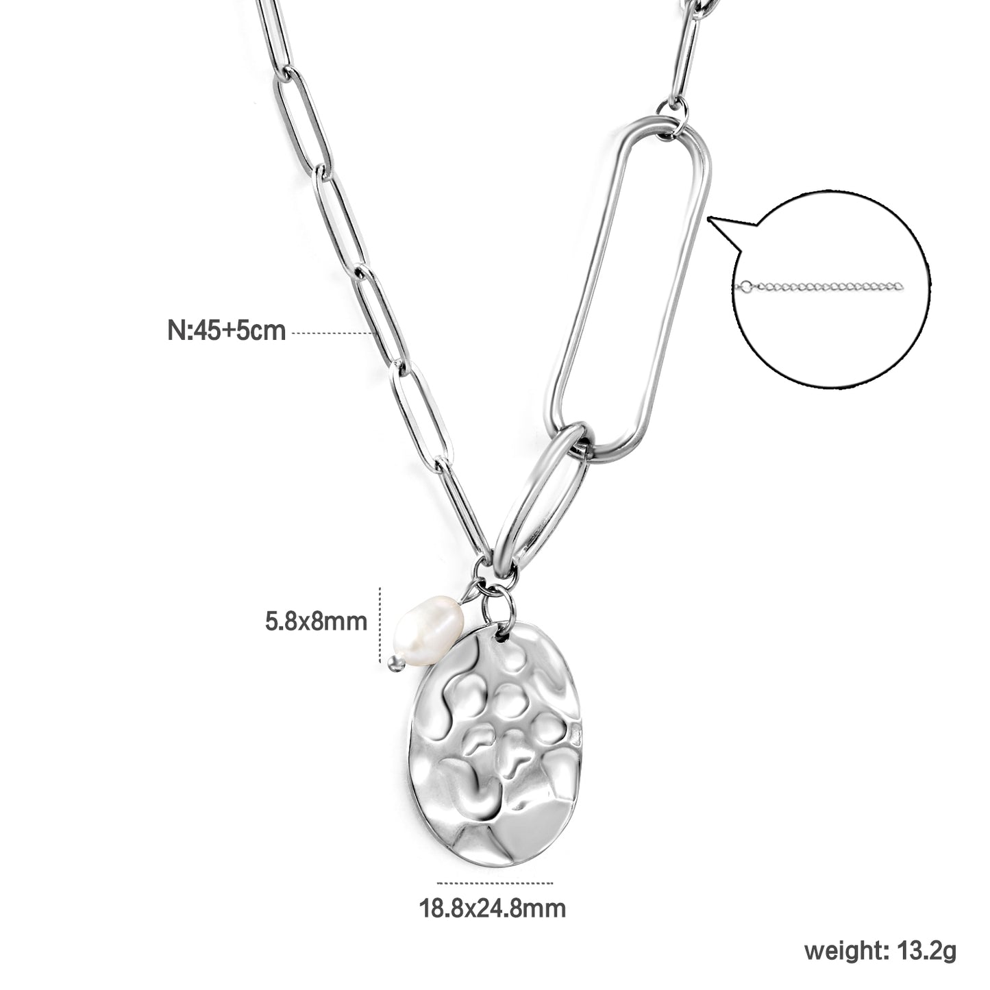 Wholesale stainless steel oval plaque + 8mm freshwater pearl pendant necklace