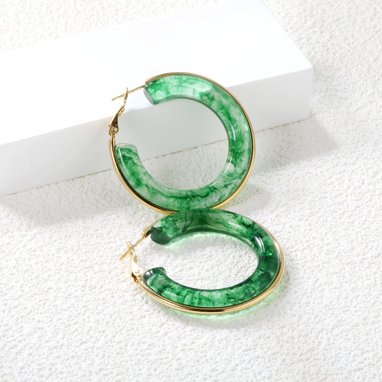 Wholesale 18K Gold - rimmed White Resin Hoop Earrings Bulk