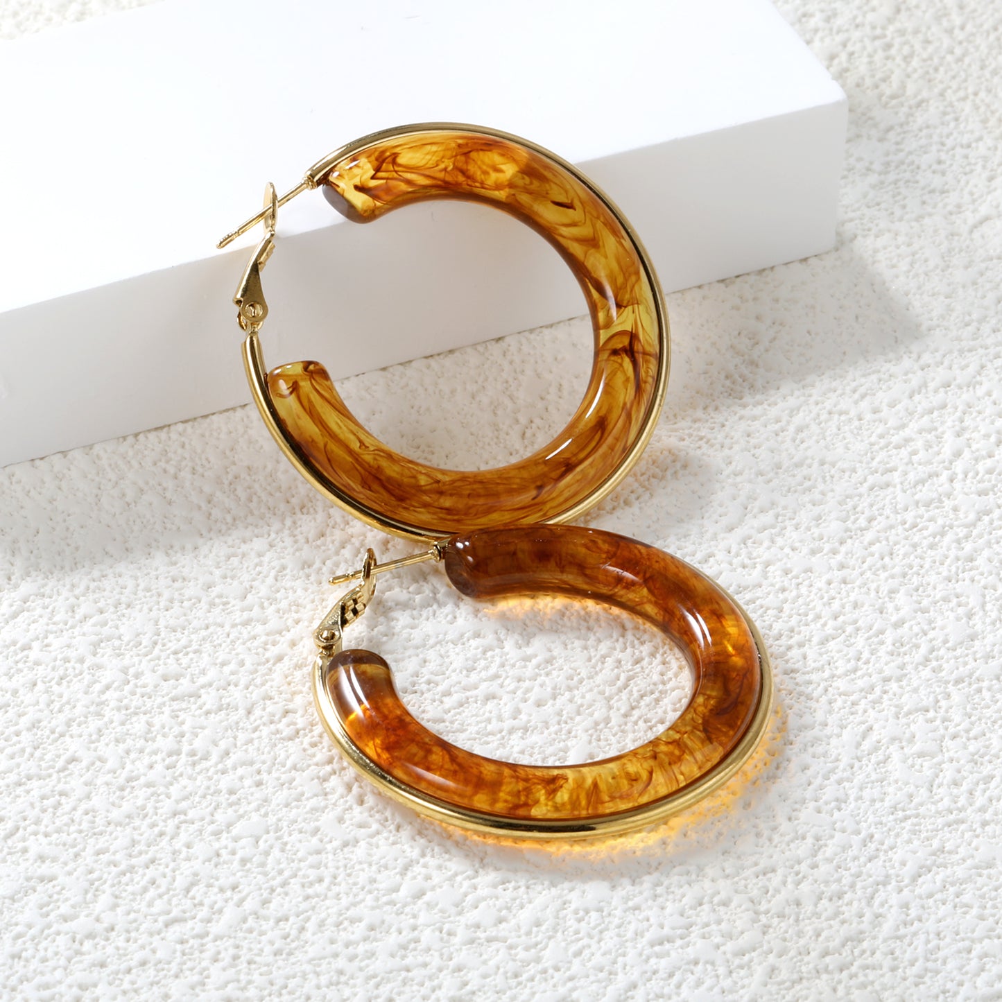 Wholesale 18K Gold - rimmed White Resin Hoop Earrings Bulk
