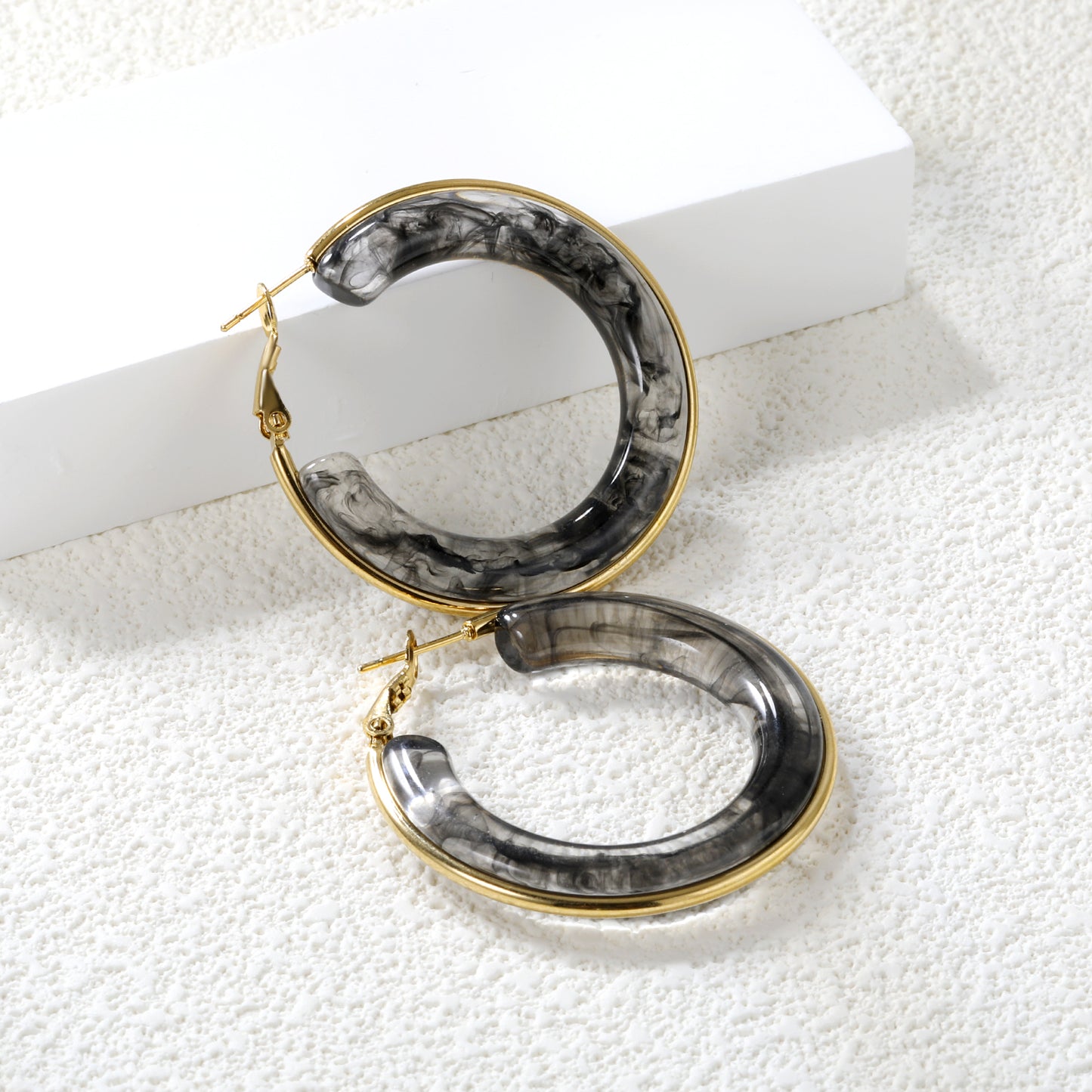 Wholesale 18K Gold - rimmed White Resin Hoop Earrings Bulk
