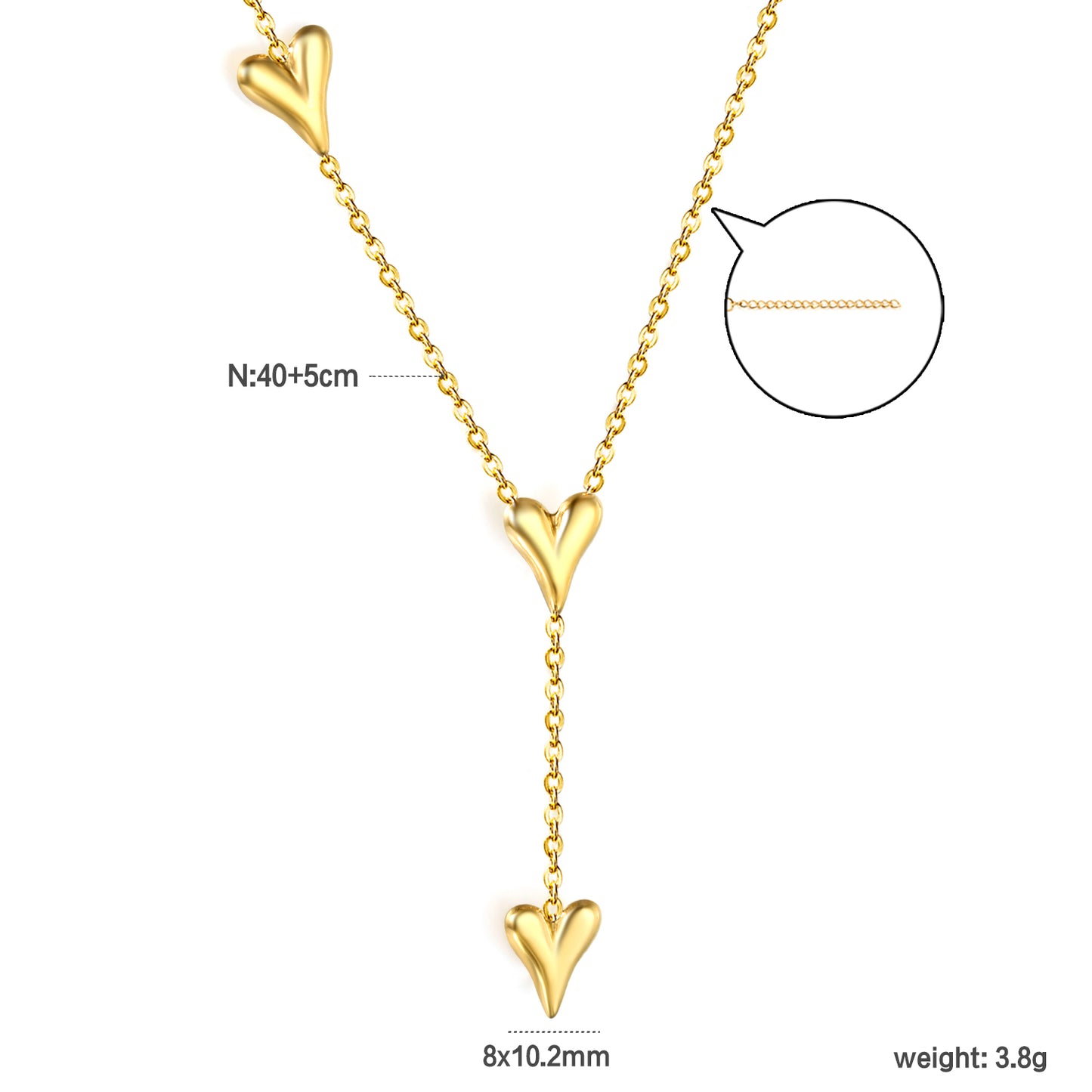 Stainless steel 3 golden hearts + round tail tag necklace jewelry supplier