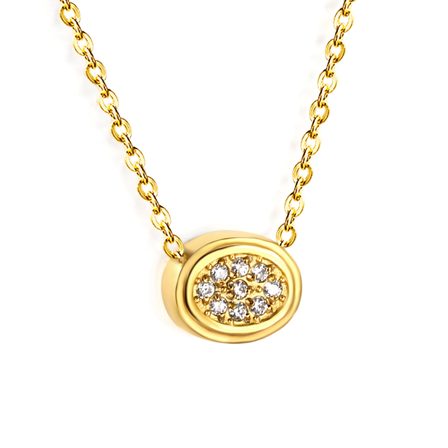 Wholesale 18K Gold Plated Oval Diamond Pendant Necklace Textured Frame Minimalist Art