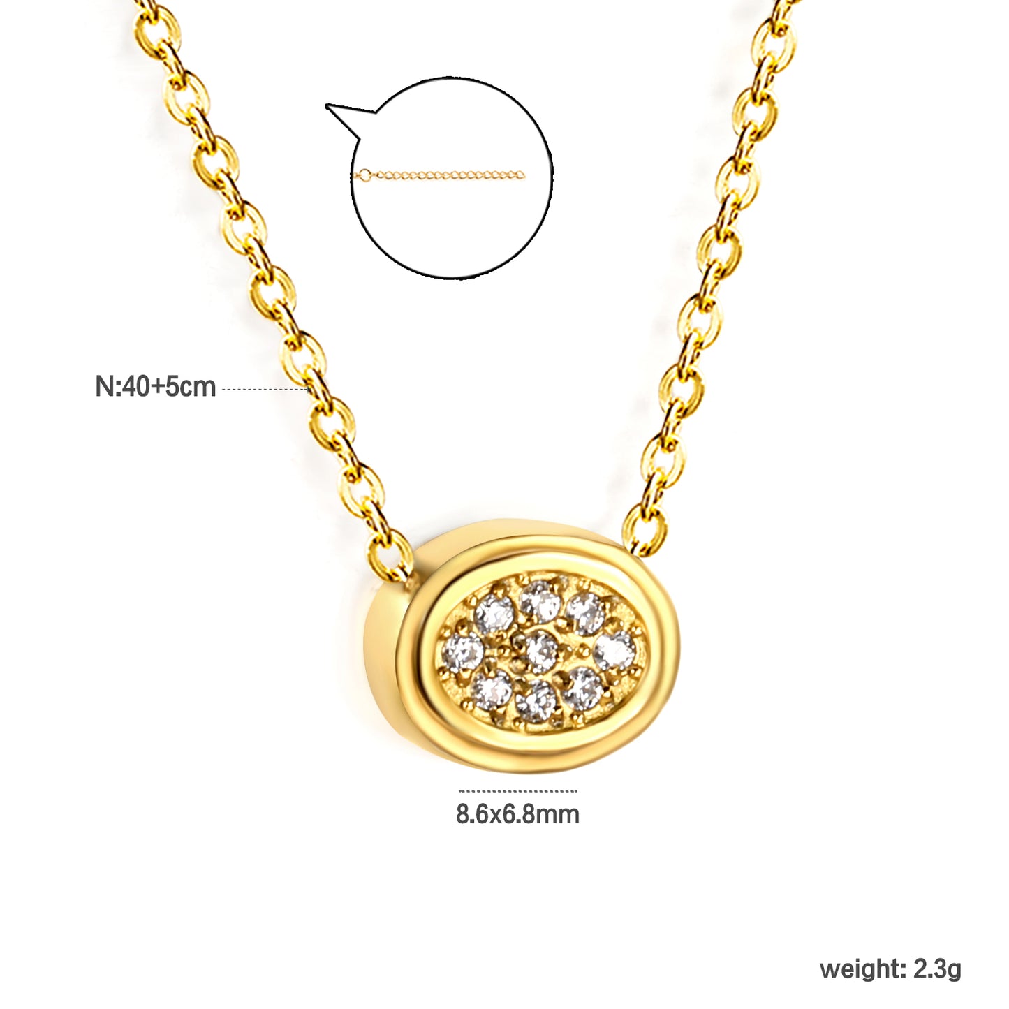 Wholesale 18K Gold Plated Oval Diamond Pendant Necklace Textured Frame Minimalist Art