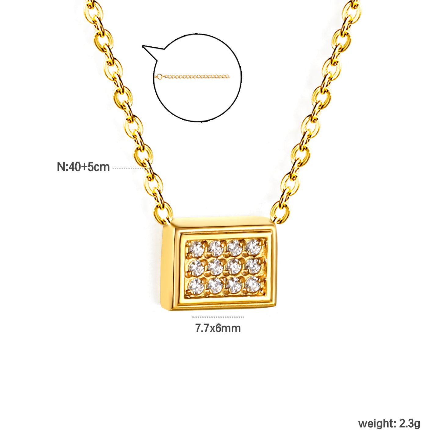 Wholesale 18K Gold Plated Rectangle Diamond Pendant Necklace Grid Setting Minimalist Modern