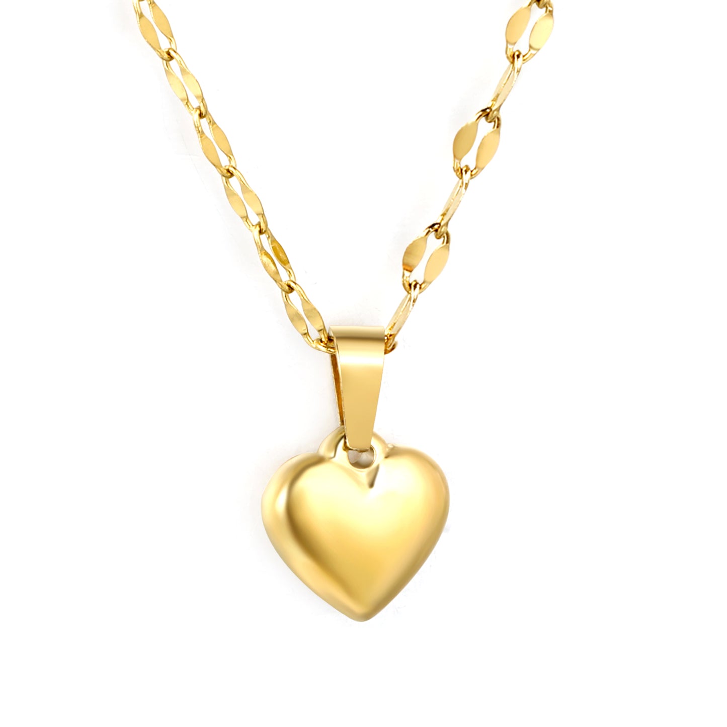 Stainless Steel 3D Heart Pendant Lip Chain Necklace Jewelry Supplier