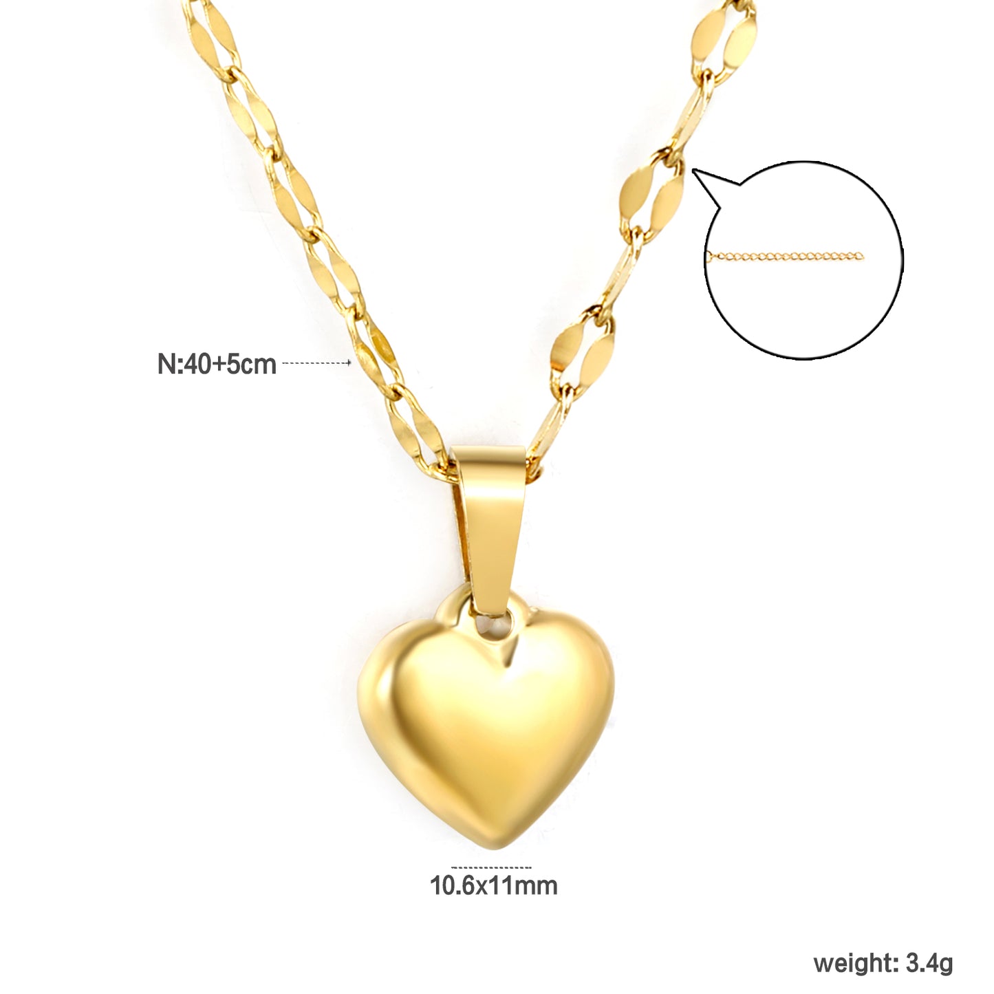 Stainless Steel 3D Heart Pendant Lip Chain Necklace Jewelry Supplier
