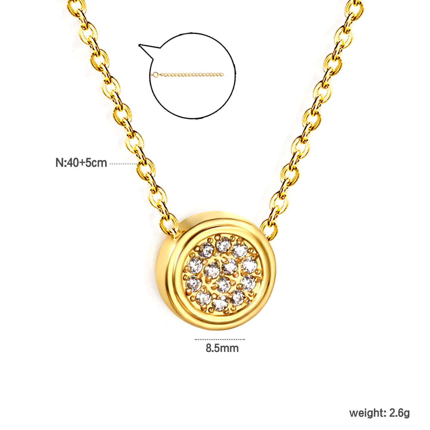 Wholesale 18K Gold Plated Circle Diamond Pendant Necklace Concentric Texture Minimalist Luxury