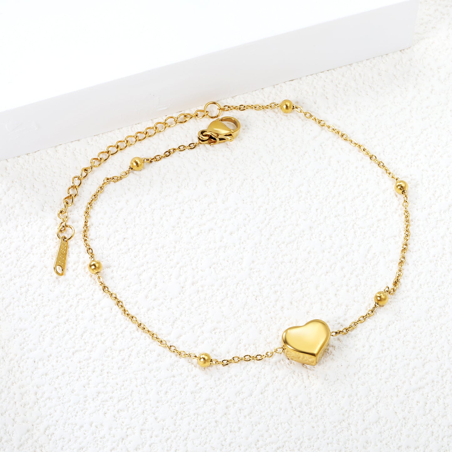 Wholesale Stainless Steel Romantic Heart & Bead Anklet