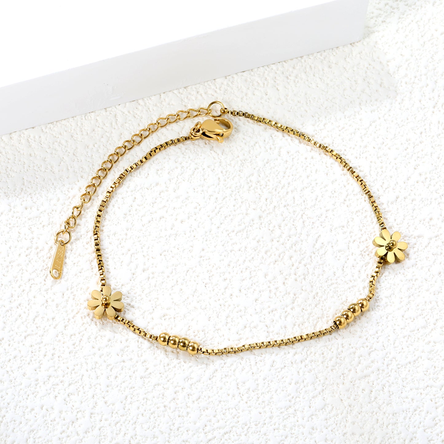 Bulk 18K Gold Plated Botanical Flower & Bead Anklet