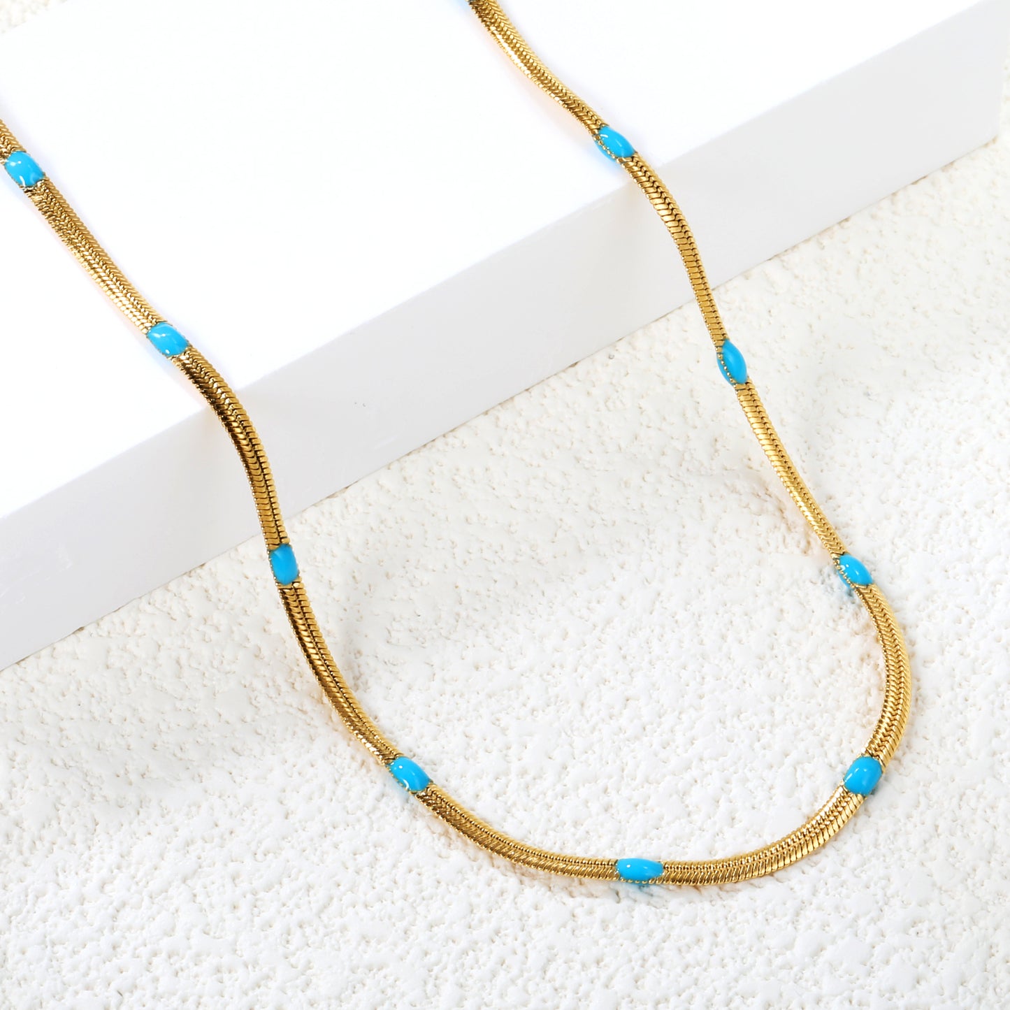 Wholesale stainless steel front and back blue oil drip necklace