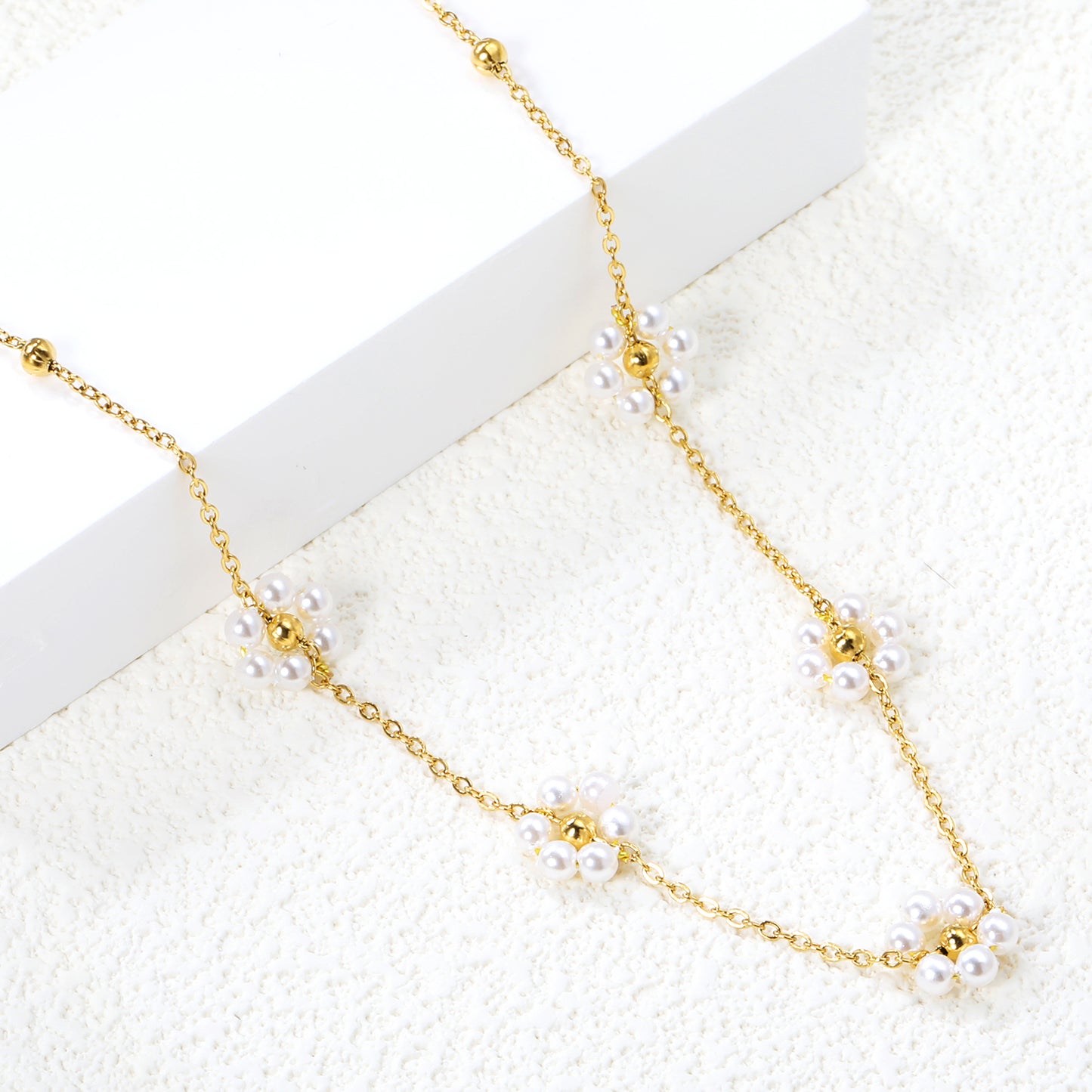 Wholesale Gold Tone White Flower Multilayer Necklace Pure Elegance
