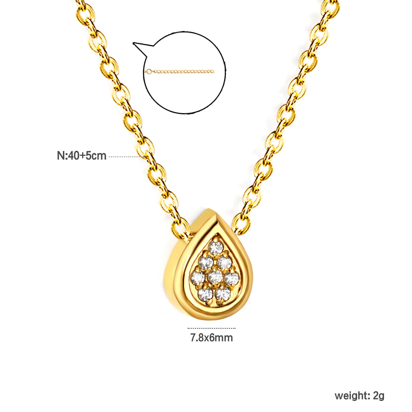 Wholesale 18K Gold Plated Teardrop Diamond Pendant Necklace Full Setting Natural Theme