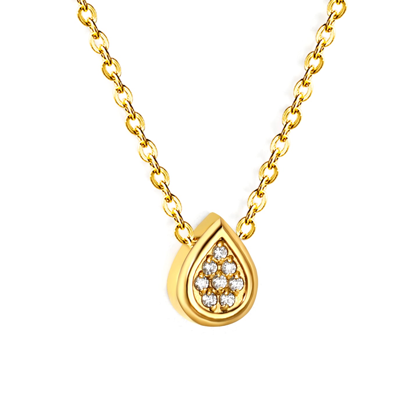 Wholesale 18K Gold Plated Teardrop Diamond Pendant Necklace Full Setting Natural Theme