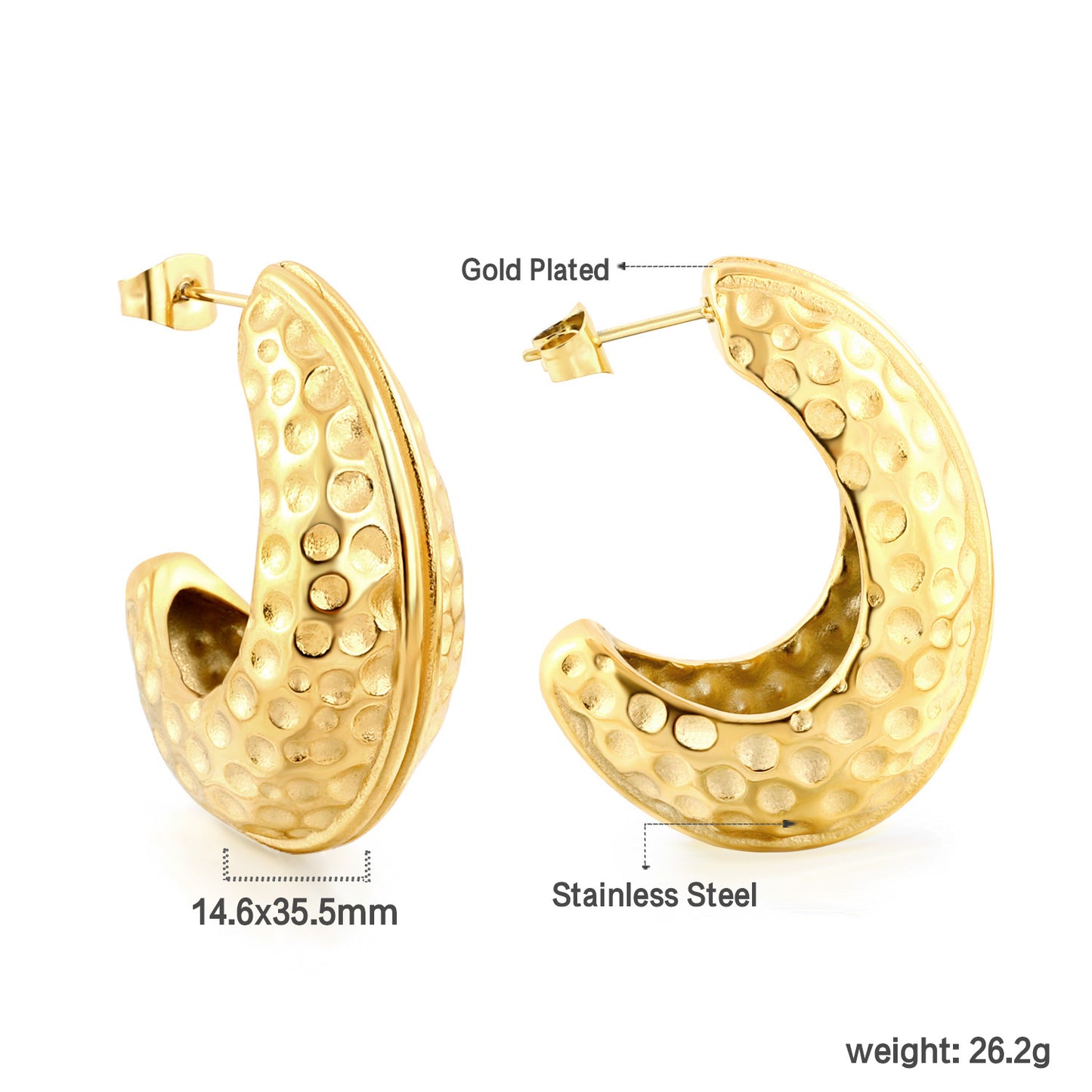 Wholesale Stainless Steel Oval C Shape Hammered Earrings