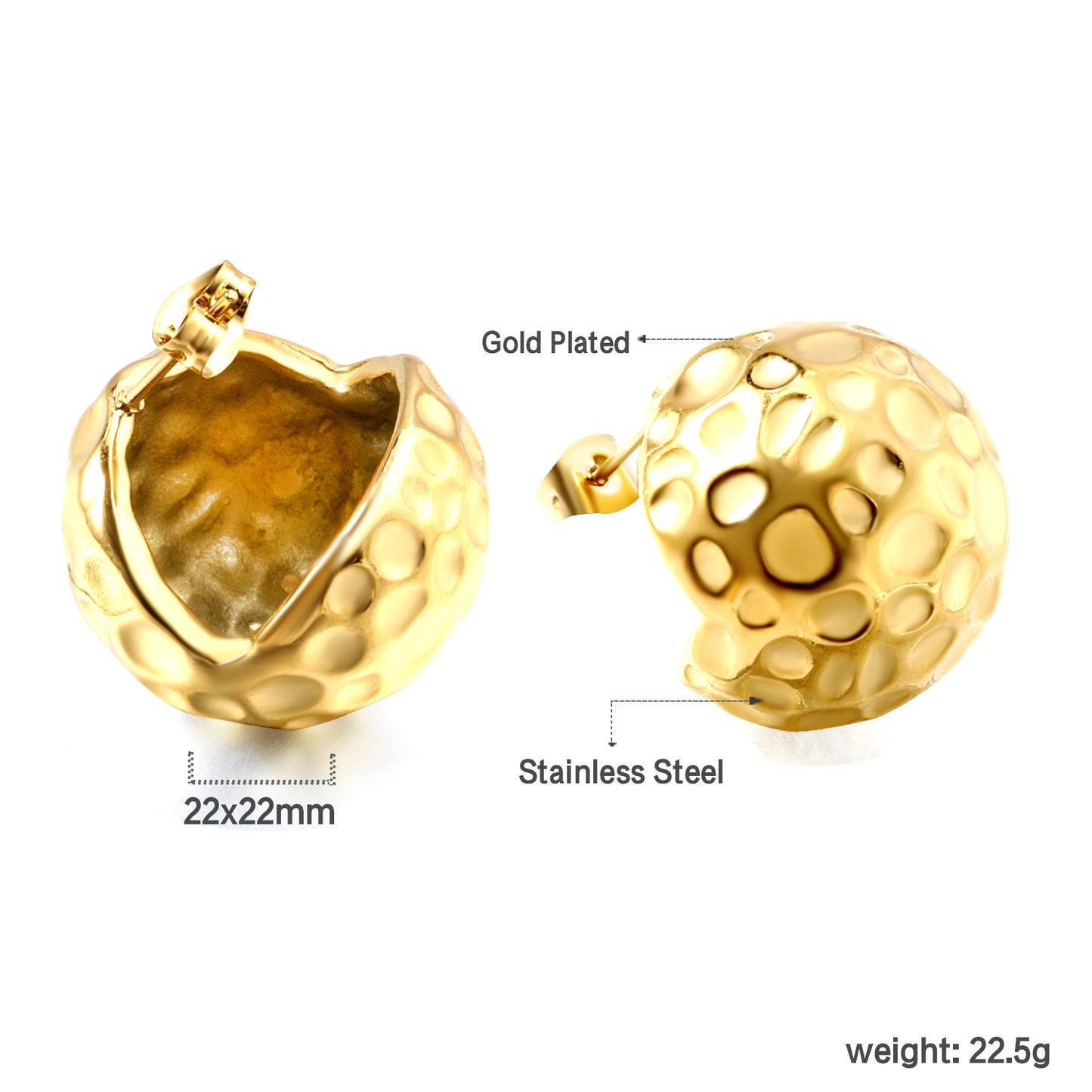 Wholesale Stainless Steel Open Round Ball Hammered Earrings Unique Look