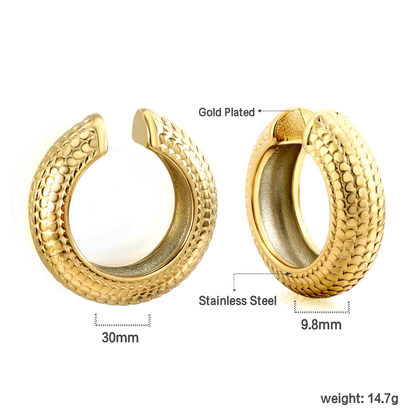 Wholesale Stainless Steel C-Shape Snakeskin Fruit Pattern Earrings