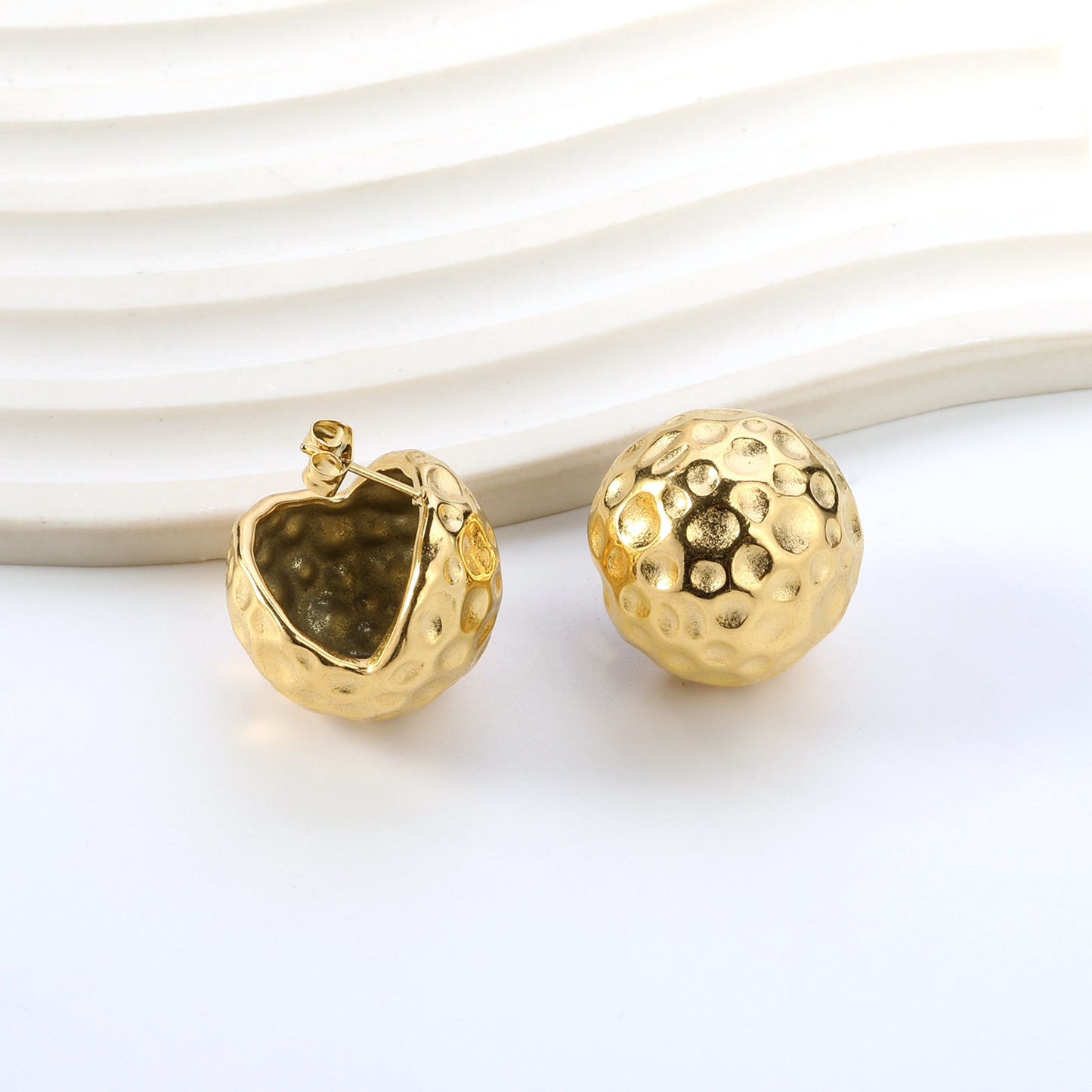 Wholesale Stainless Steel Open Round Ball Hammered Earrings Unique Look