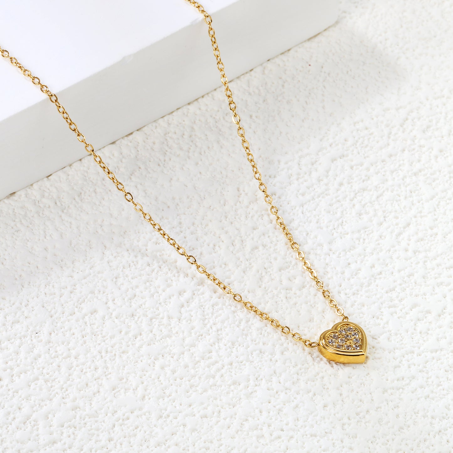 Wholesale 18K Gold Plated Heart Diamond Pendant Necklace Full Setting Festival Celebration