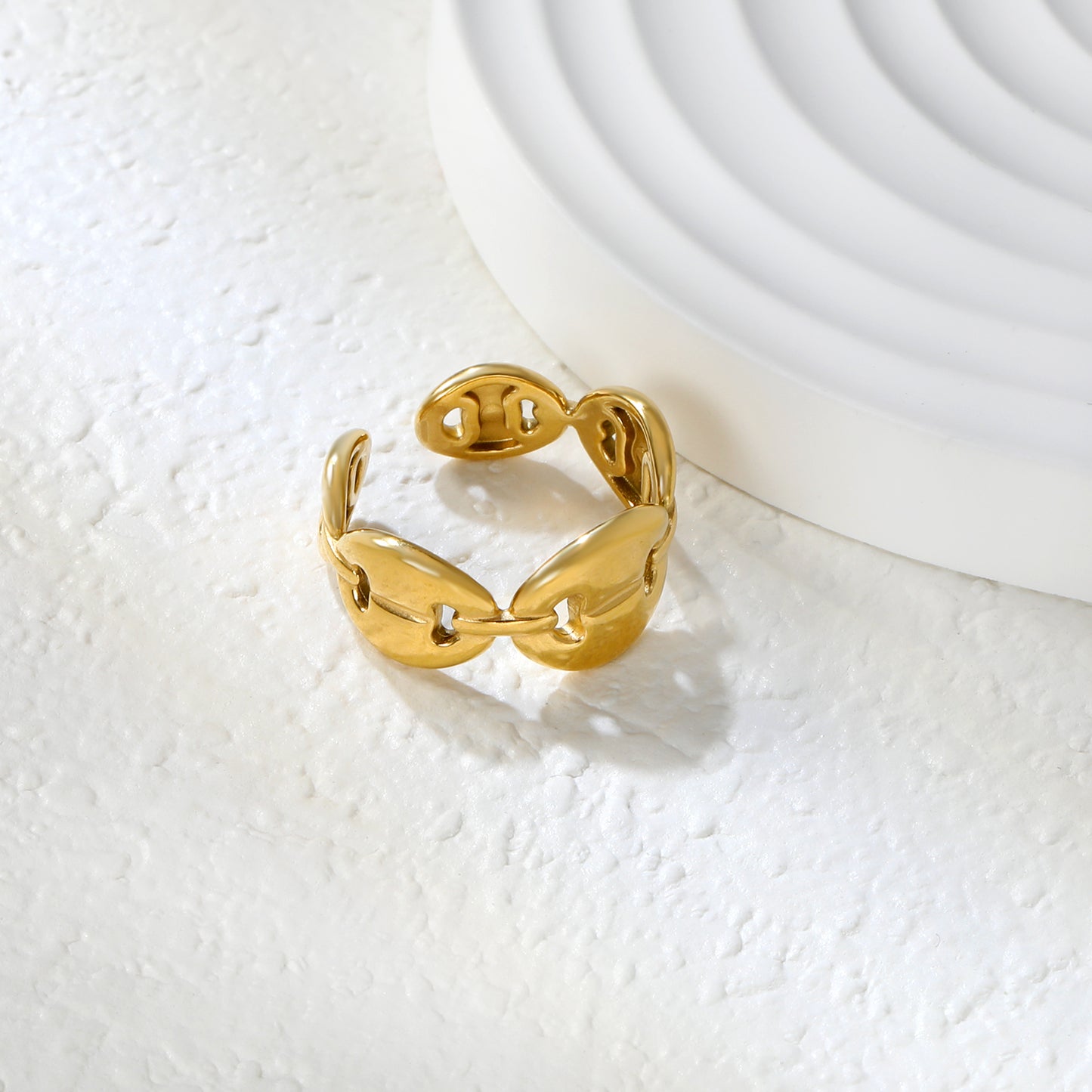 Wholesale Oval Chain Link Nesting 18K Gold Stainless Steel Ring