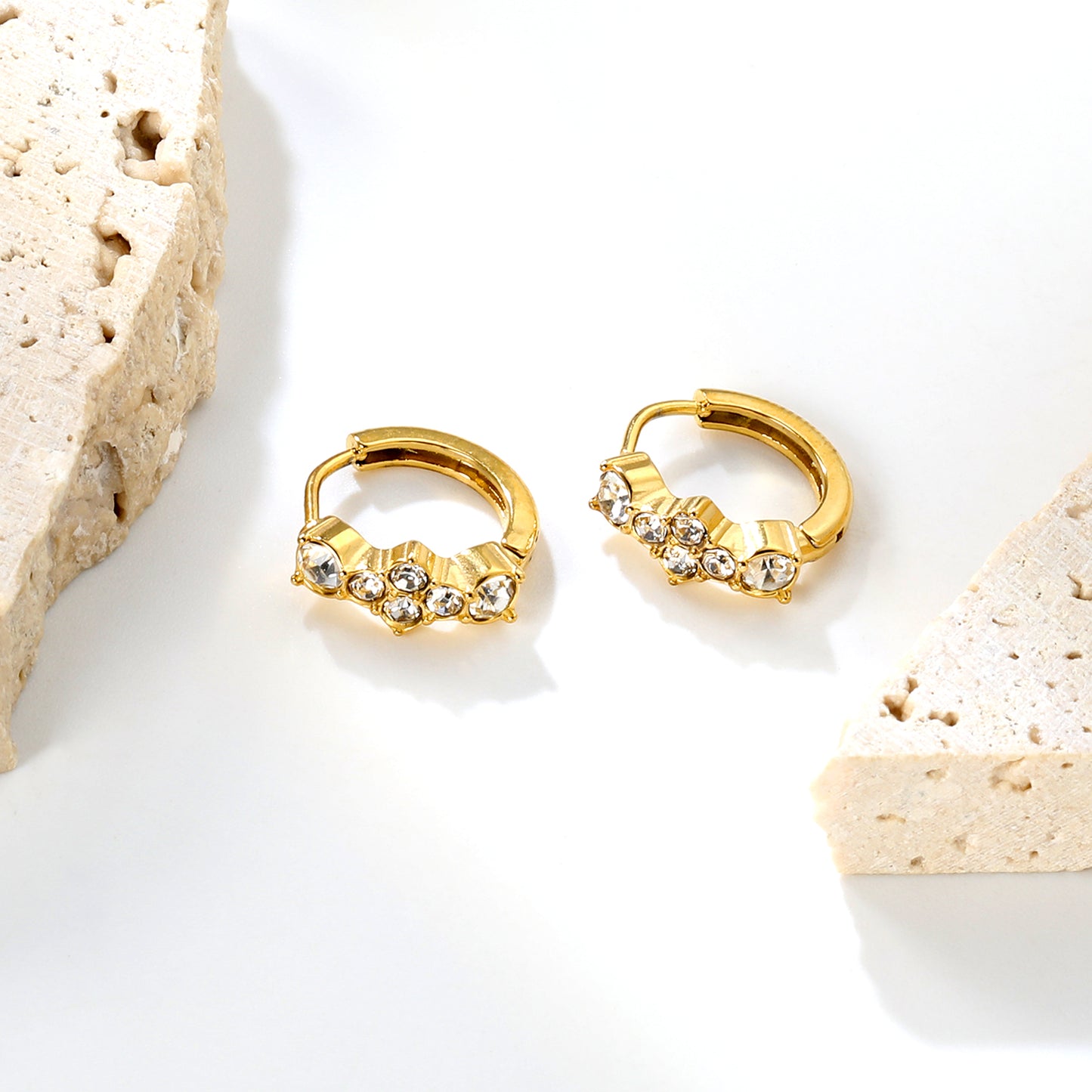 Wholesale Stainless Steel Geometric Six-Piece Round Zircon Hoop Earrings