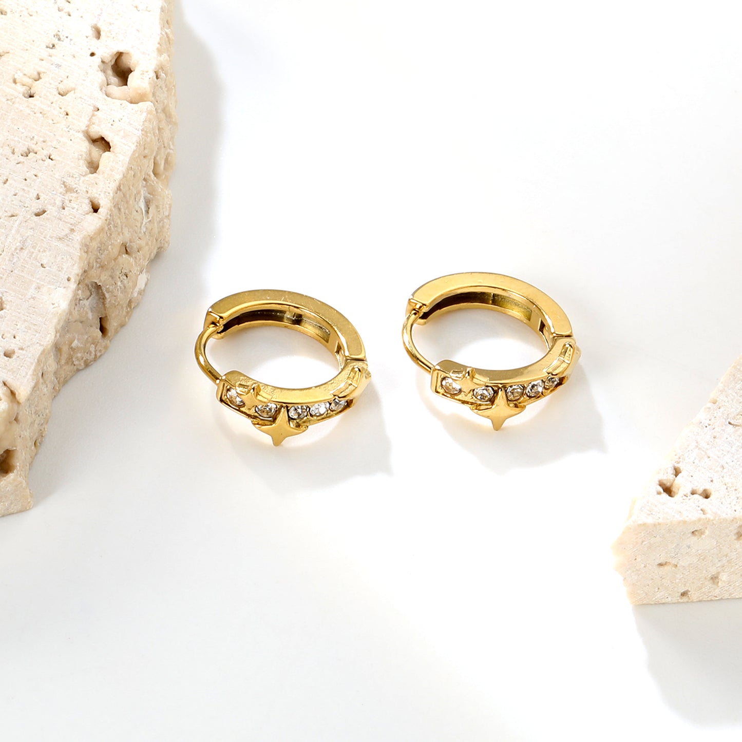 Bulk 18K Gold Plated Celestial Star Half-Circle Crystal Hoop Earrings