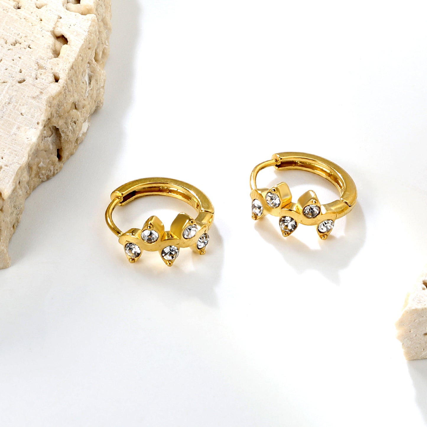 Wholesale Stainless Steel Botanical Vine Crystal Hoop Earrings