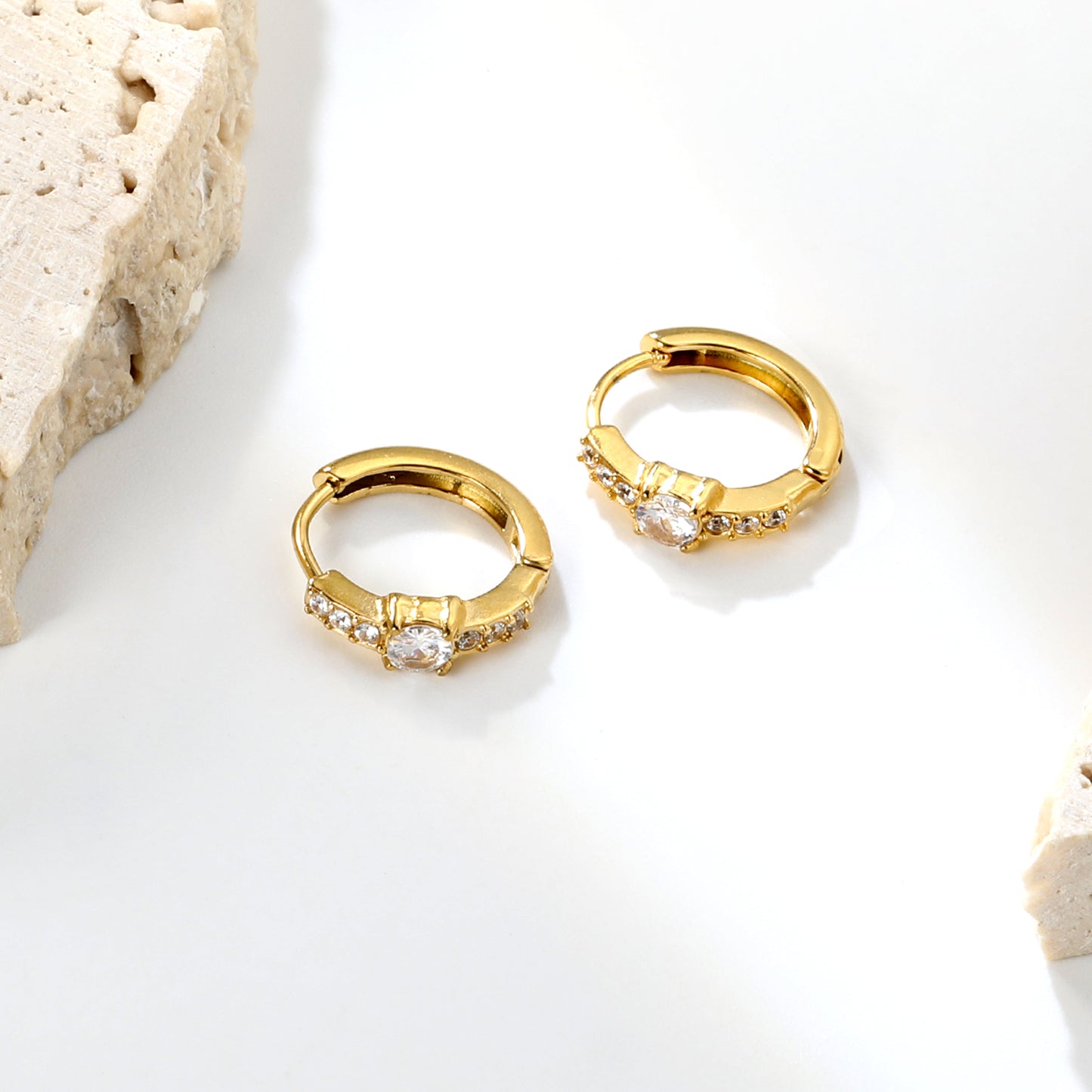 Bulk 18K Gold Plated Classic Round Zircon Hoop Earrings
