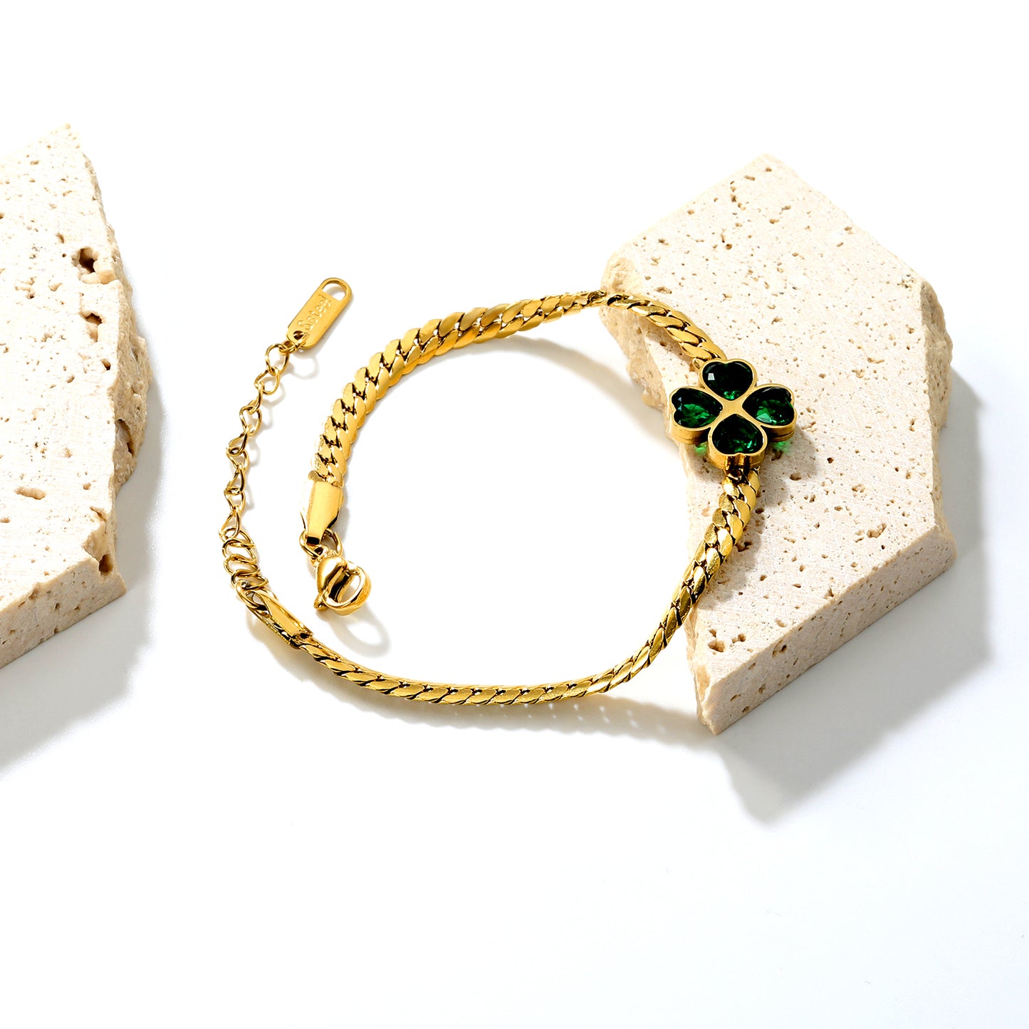 Wholesale Stainless Steel Lucky Clover Green Zircon Bracelet